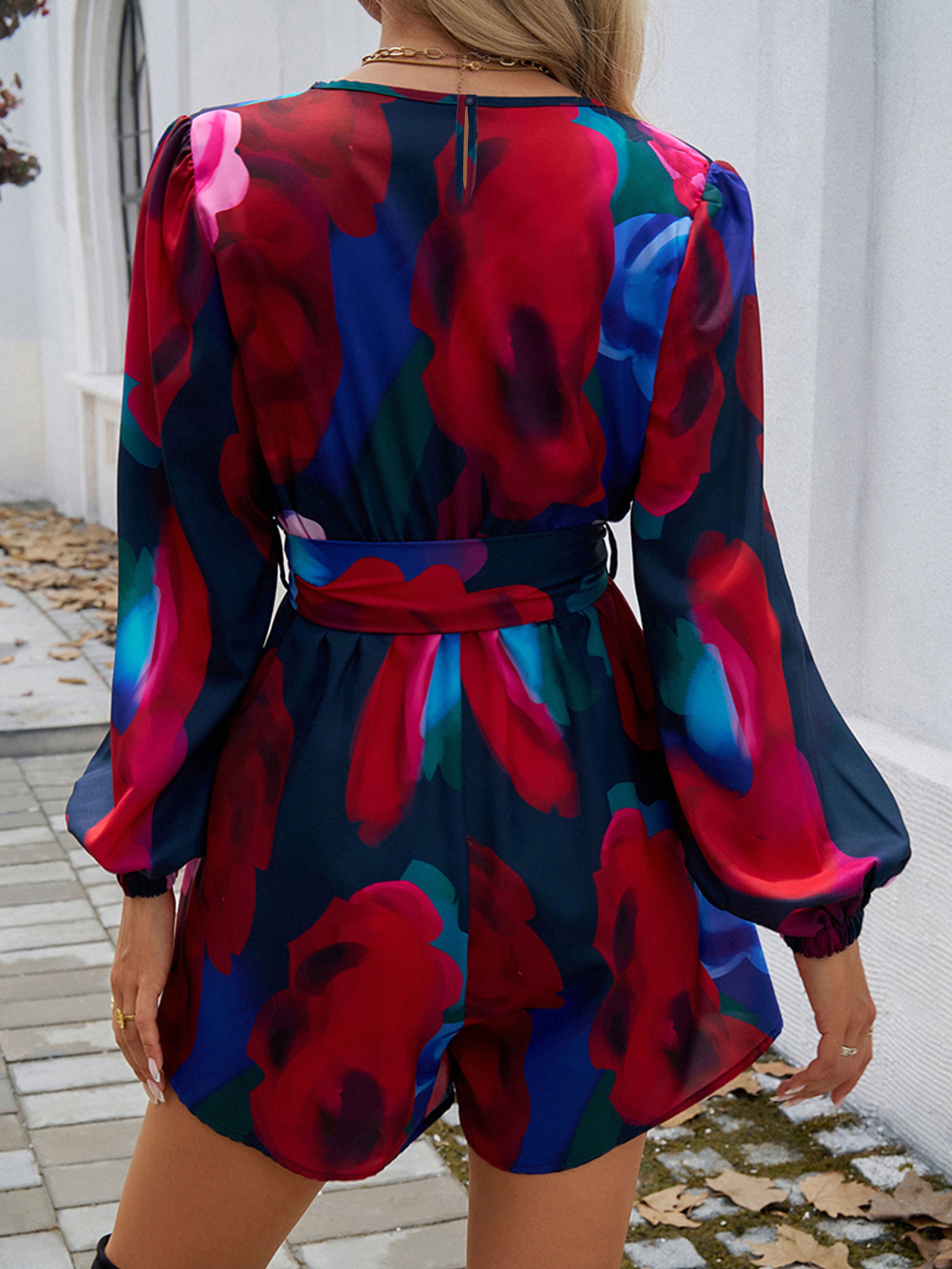 Empire Waist V Neck Long Sleeves Red Wedding Guest Dress Pants