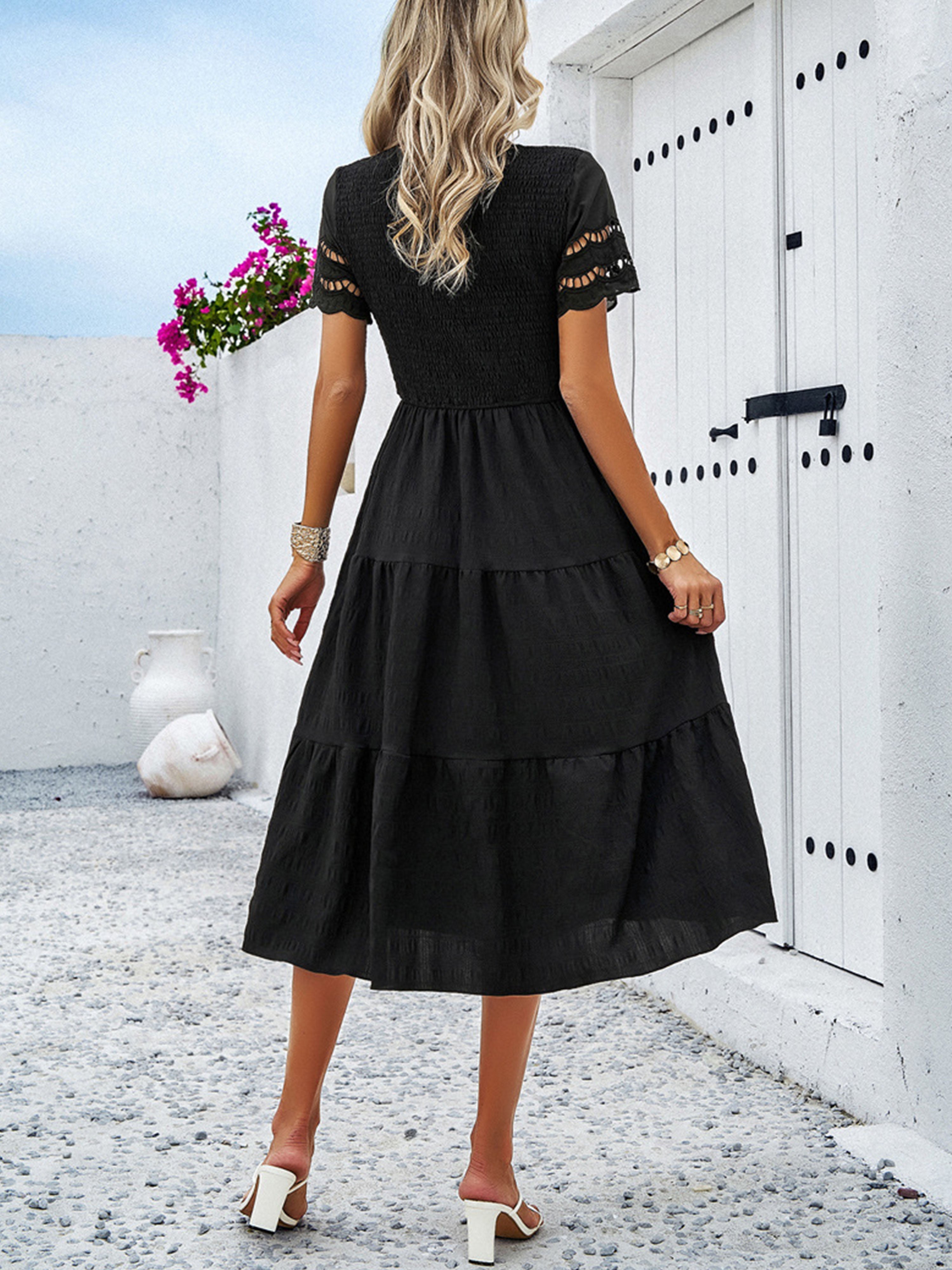 Black Solid Color A Line Round Neck Sleeves Wedding Guest Dress