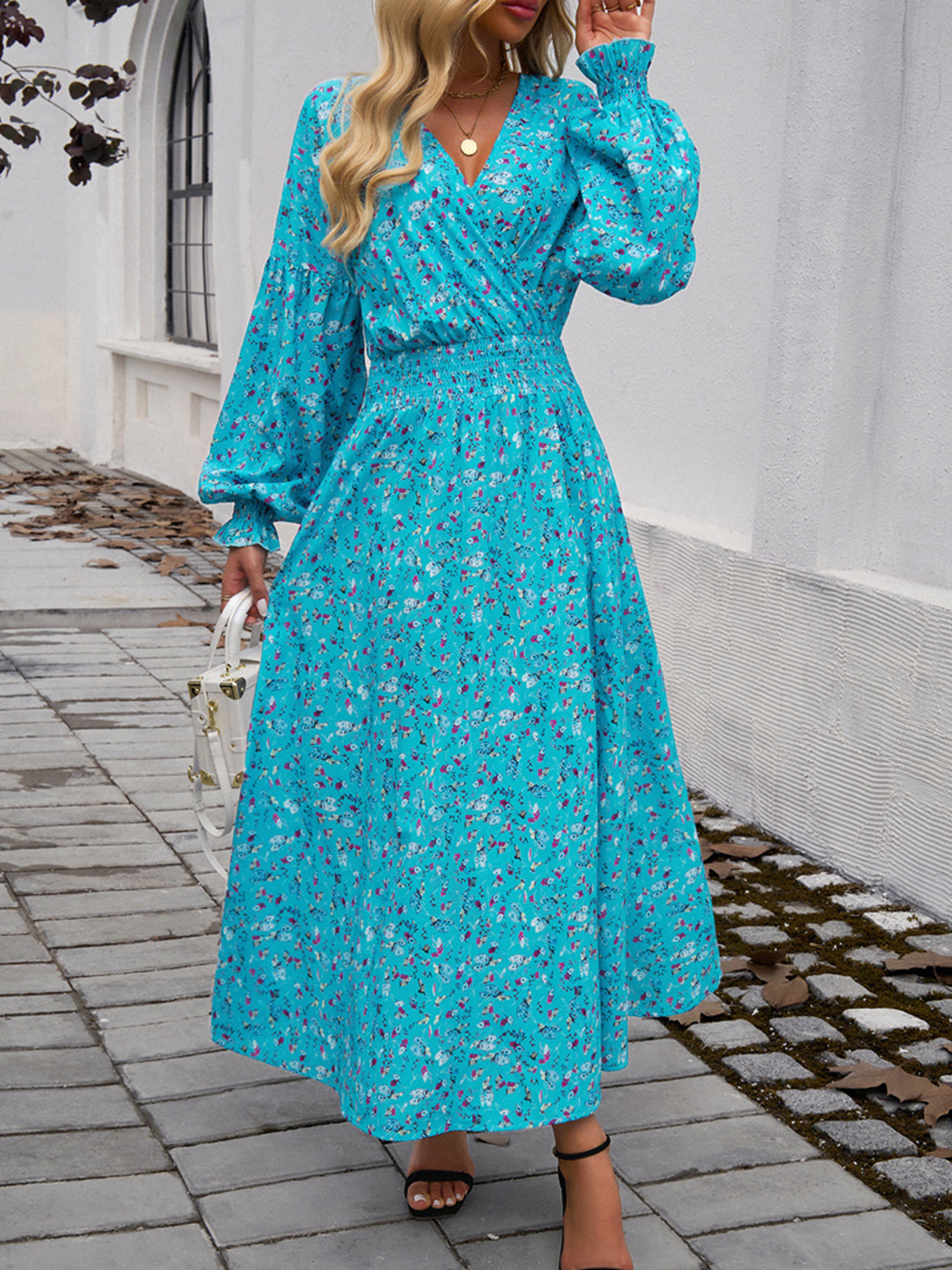 Empire Waist V Neck Long Sleeves Jade Wedding Guest Dress With Split