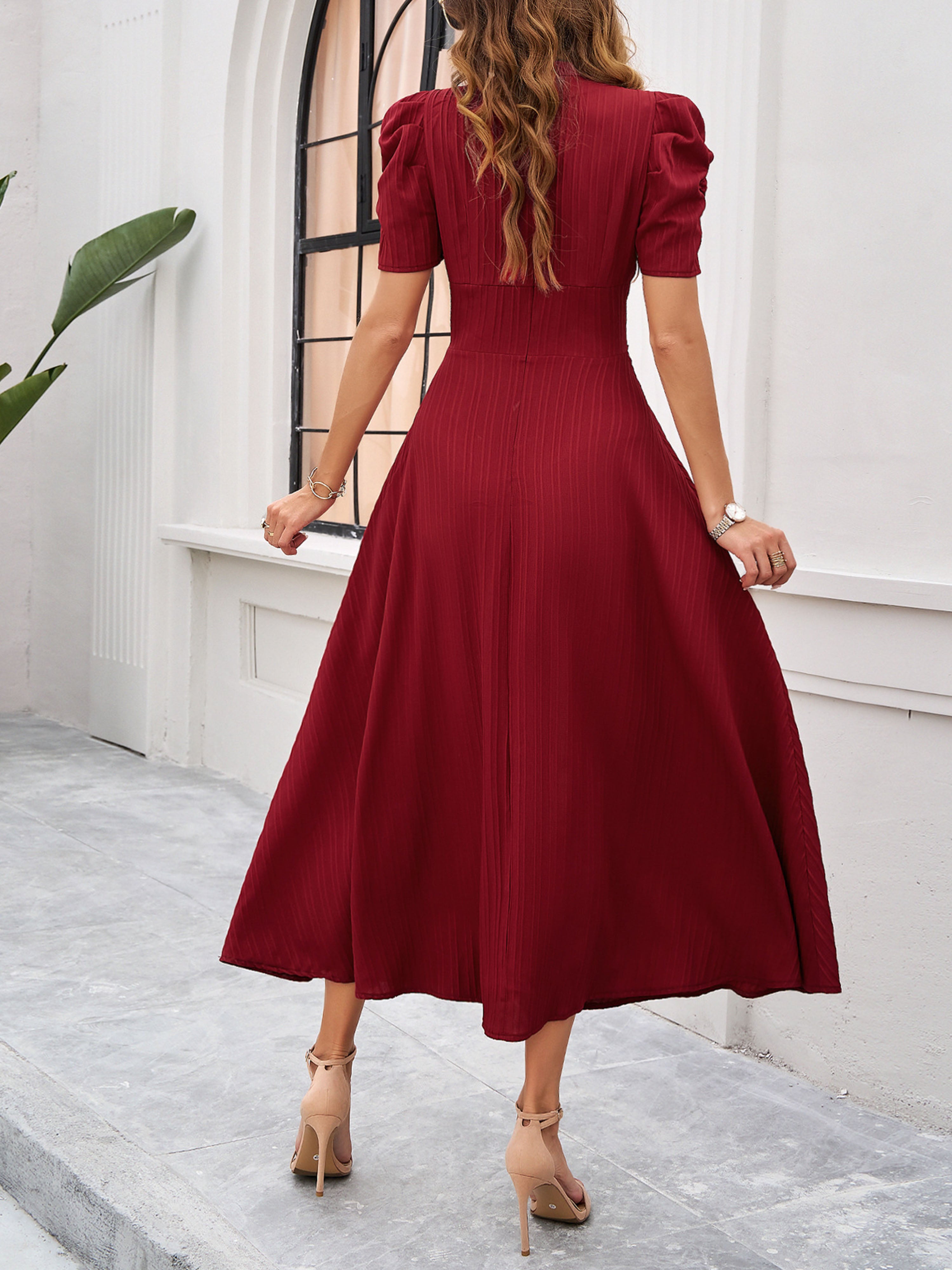 Elegant Empire Waist A Line Sleeves Burgundy Wedding Guest Dress