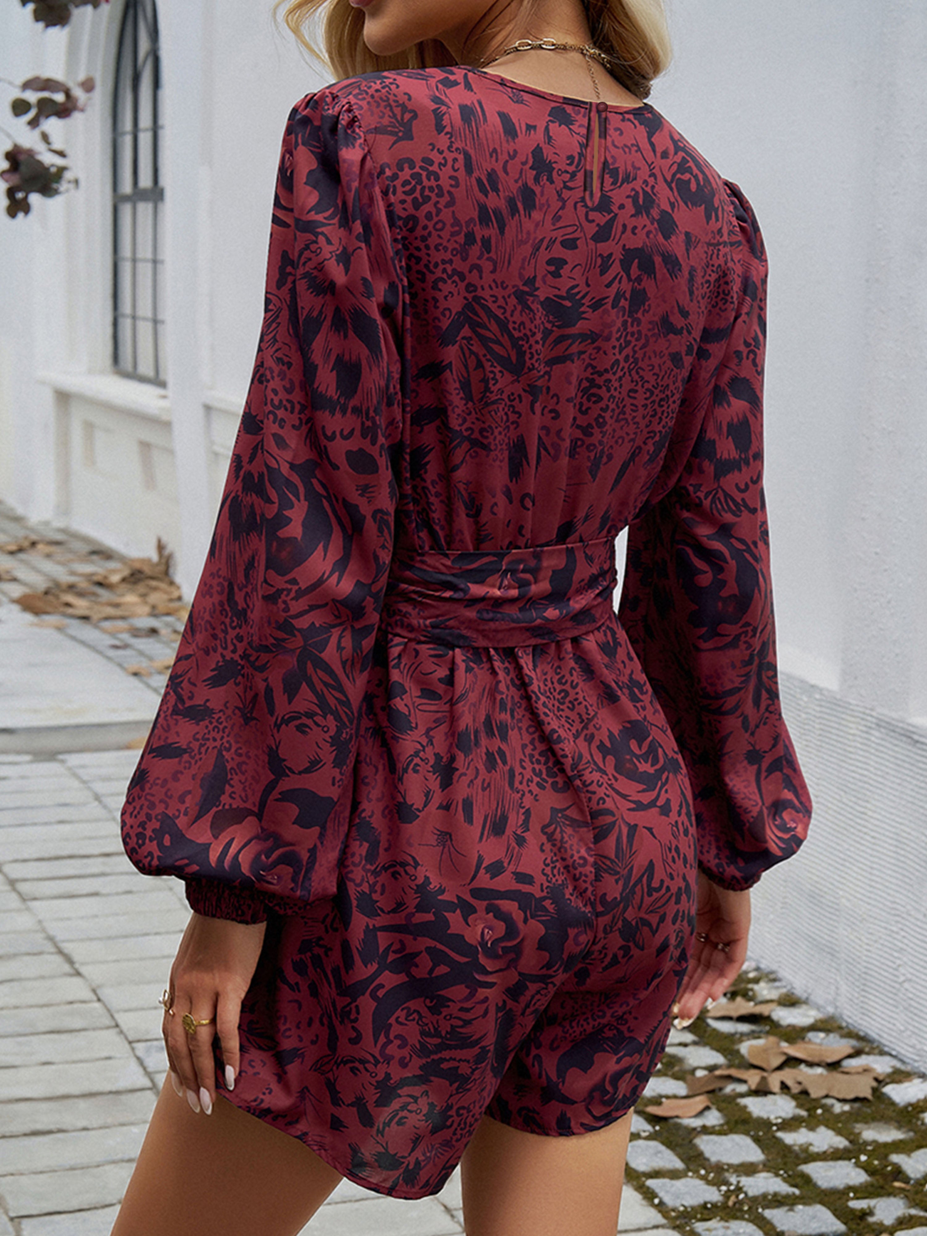 Empire Waist V Neck Long Sleeves Cabernet Wedding Guest Dress Pants