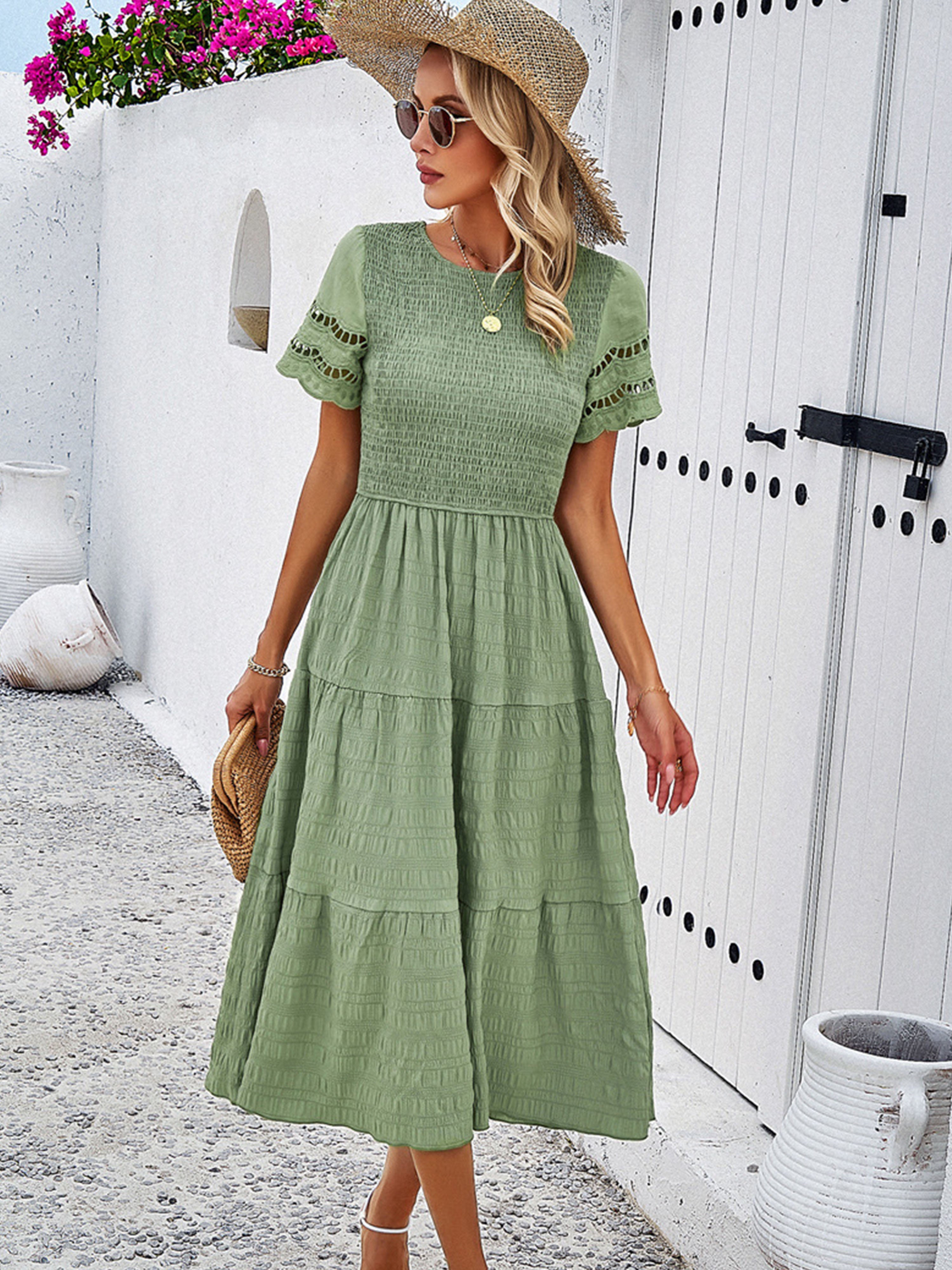 Dusty Sage Solid Color A Line Round Neck Sleeves Wedding Guest Dress Dusty Sage Solid Color A Line Round Neck Sleeves Wedding Guest Dress