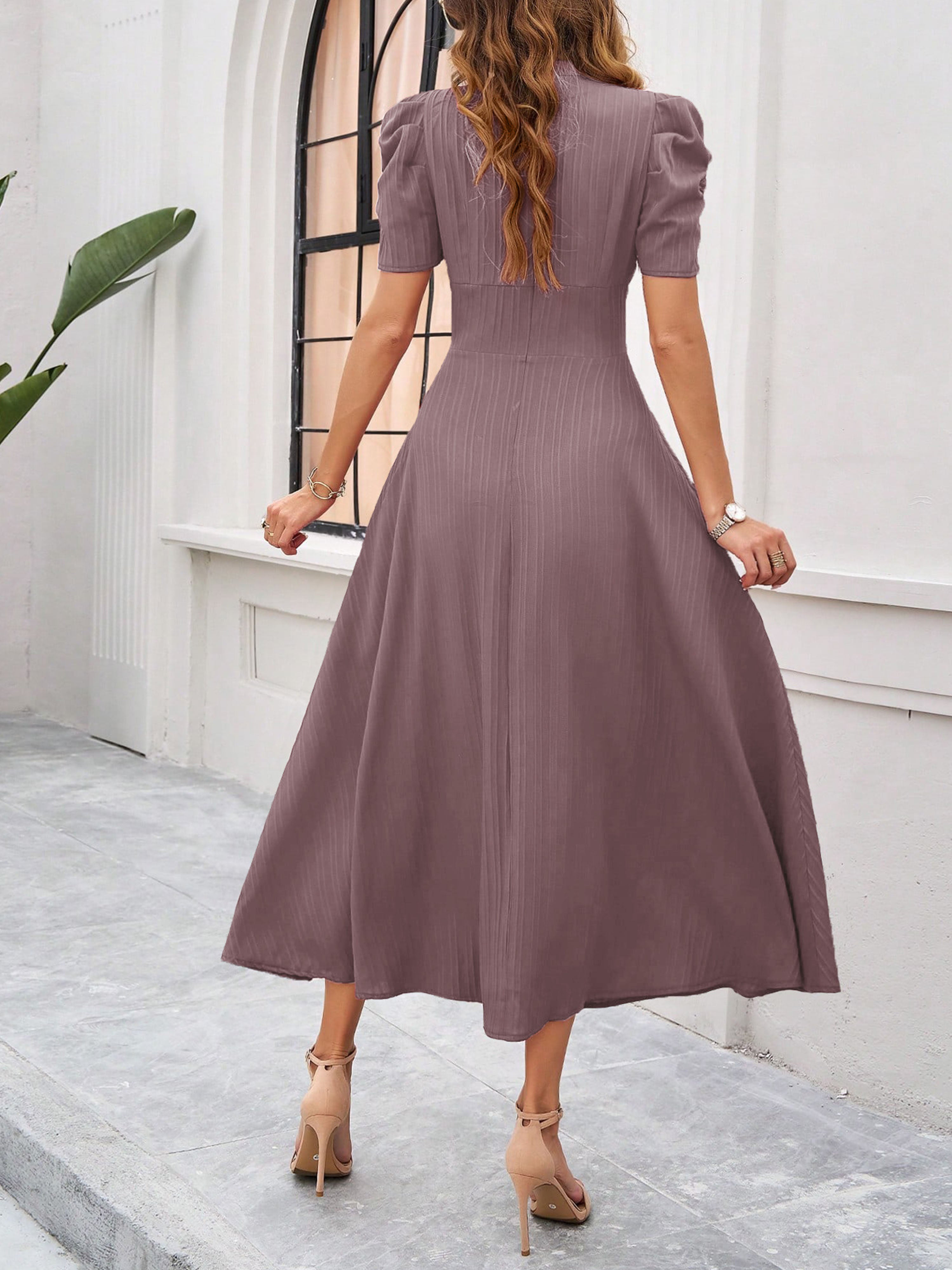 Elegant Empire Waist A Line Sleeves Vintage Mauve Wedding Guest Dress