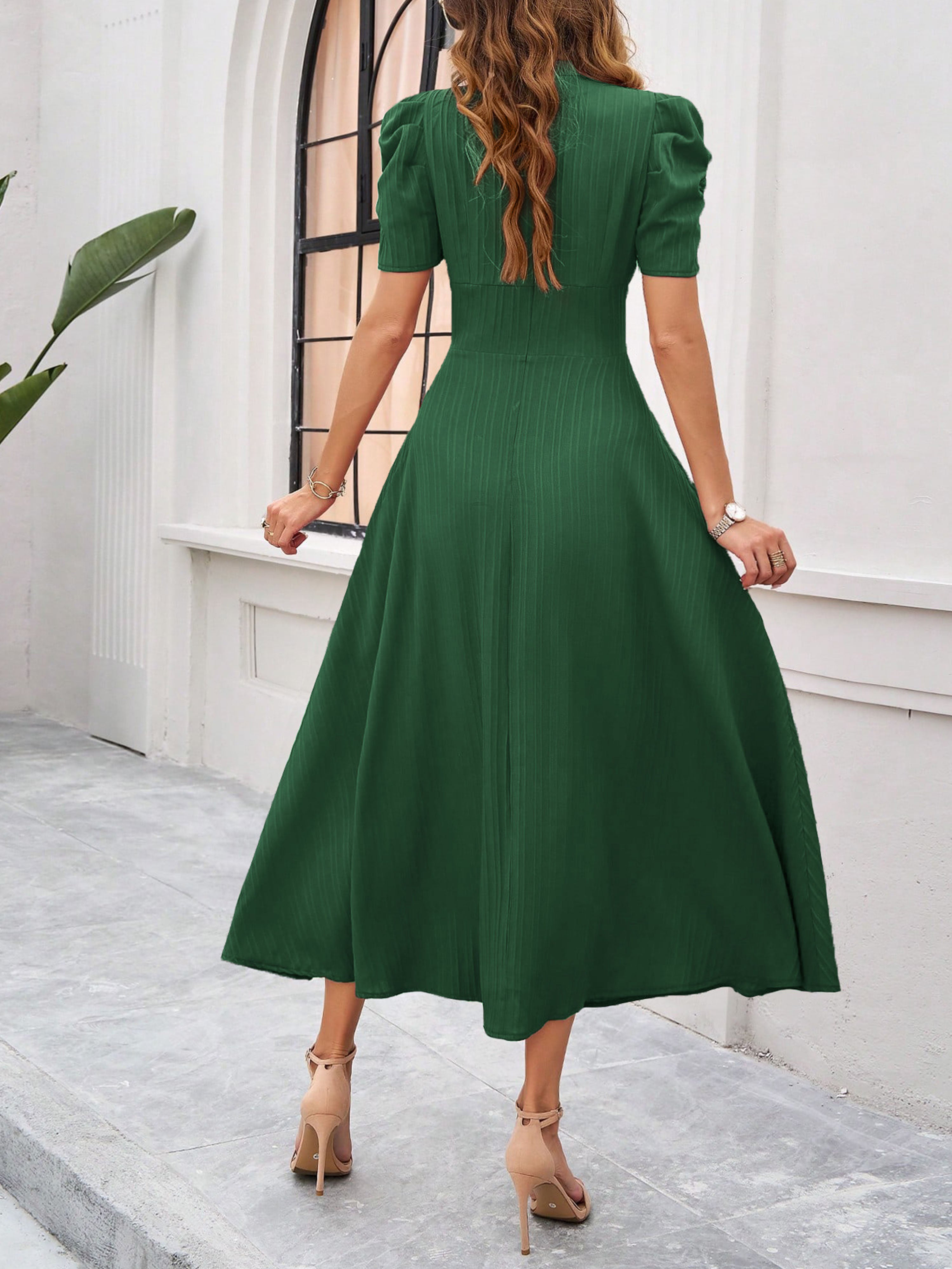 Elegant Empire Waist A Line Sleeves Green Wedding Guest Dress
