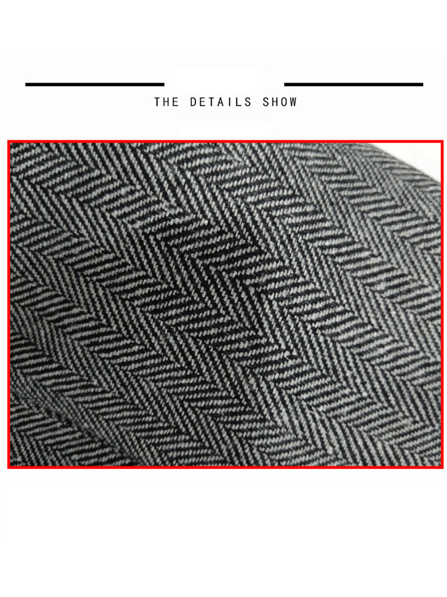 Dark Navy 3 Piece Men‘s Tweed with Chevron Motif Retro Style and Slim Business Cut Casual Suits