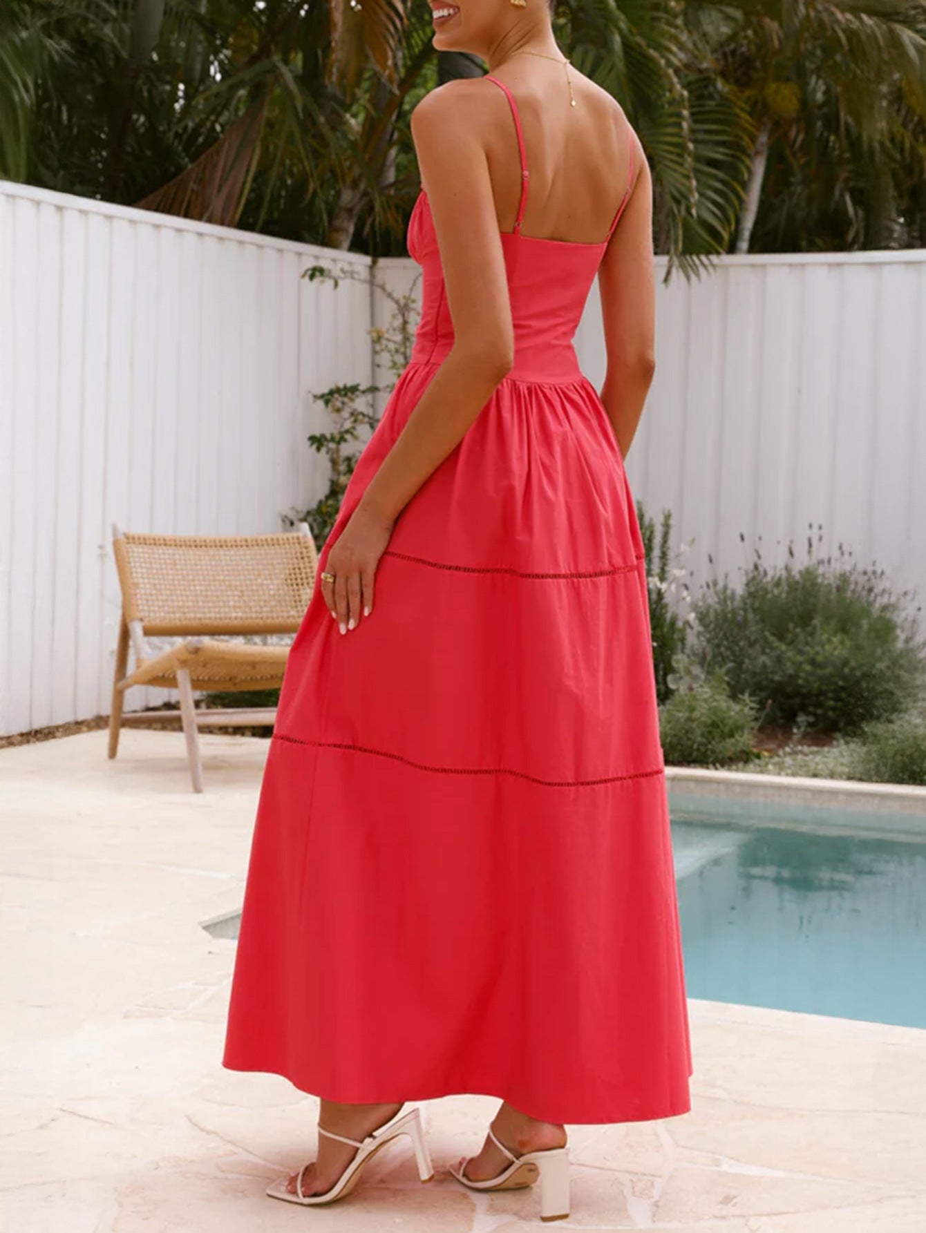 Spaghetti Straps Square Neckline Red Wedding Guest Dress