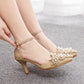 Pointed Toe Pearl Gold Glitter Ankle Strap High Heel