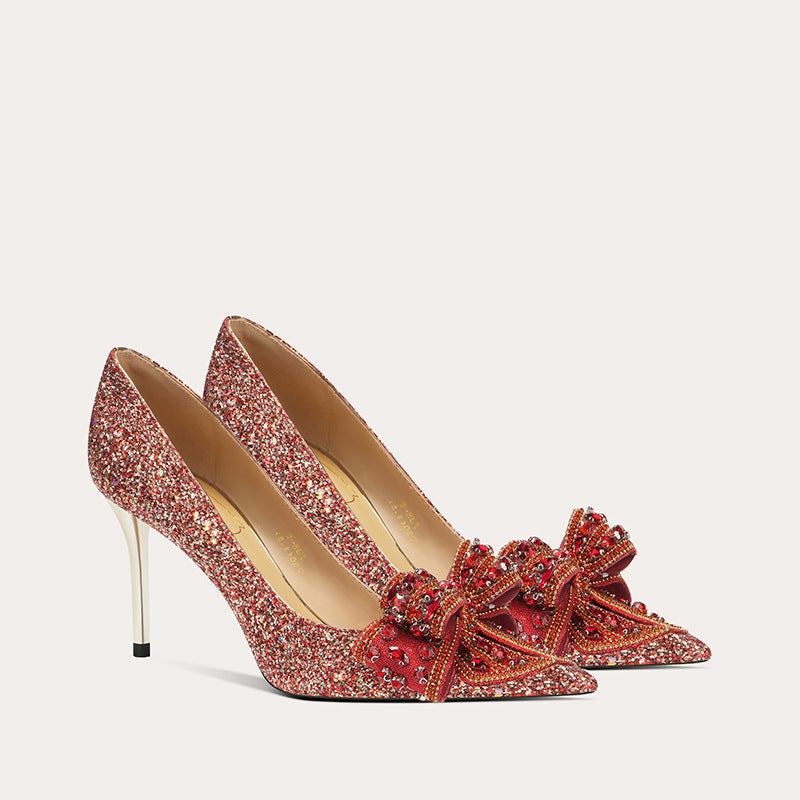 Women's Point Toe High Heels Party Shoes with Diamond