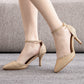 Pointed Toe Simple Glitter Stiletto Ankle-Strap High Heels