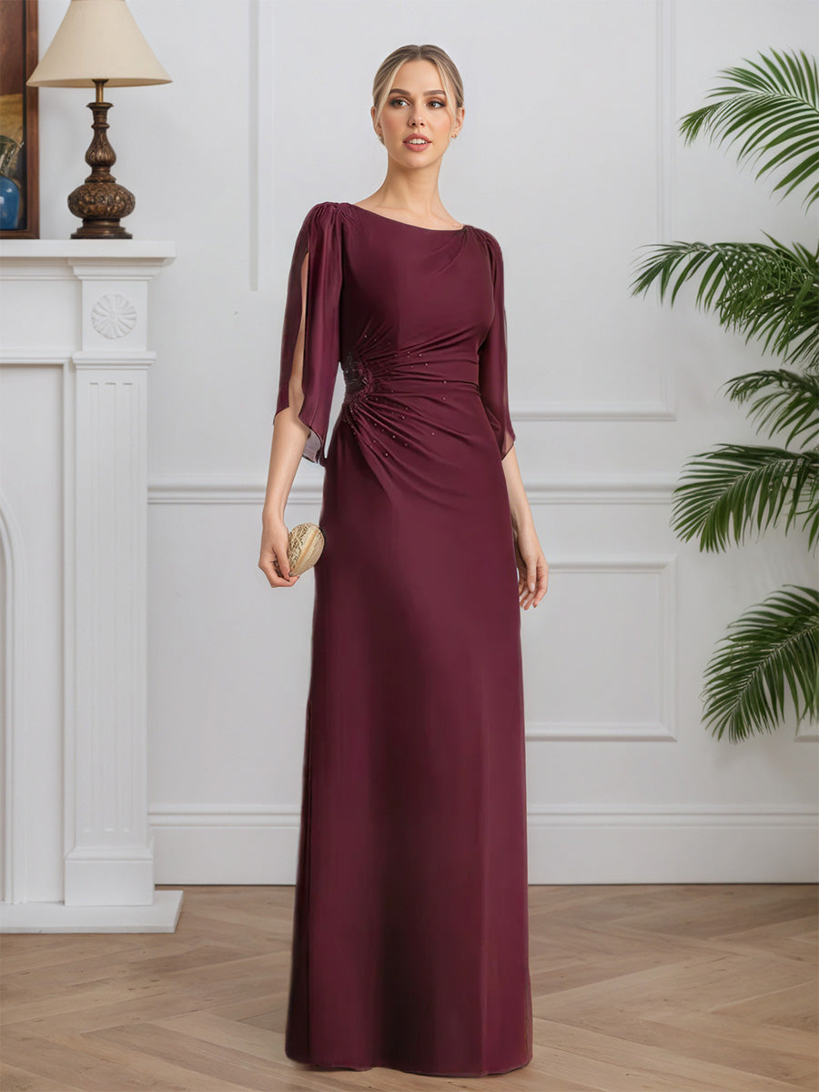 Cicinia Mulberry Mother Of The Bride Dresses Chiffon Jewel Sheath Beading Floor Length