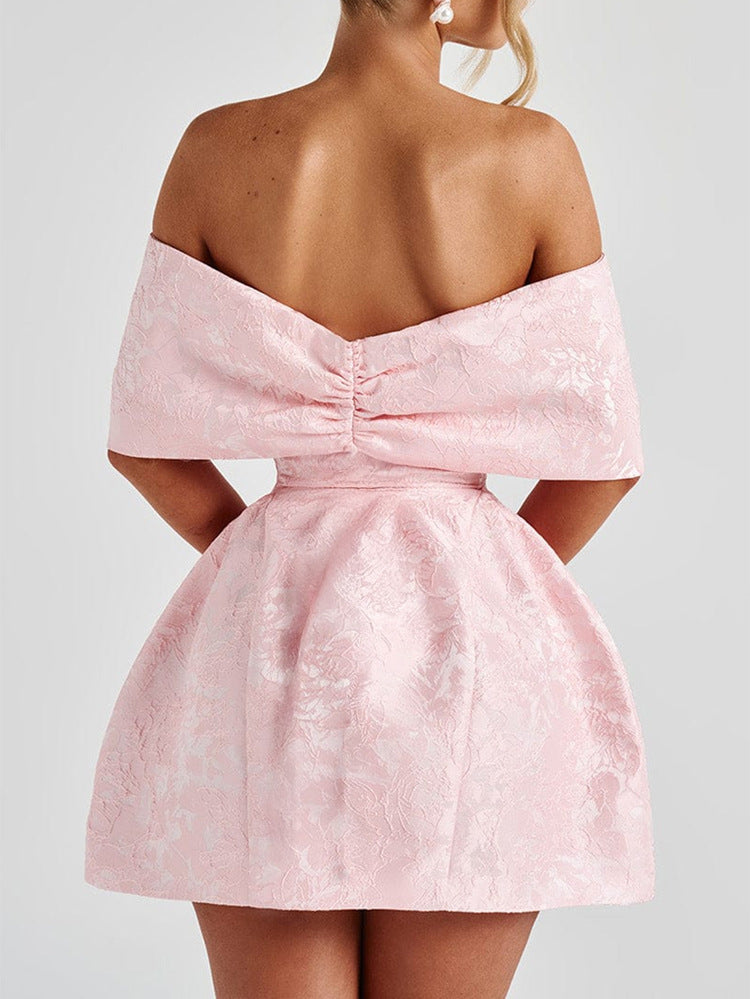 Illusion Bowknot Neck Strapless Blush Off The Shouder Wedding Guest Dress