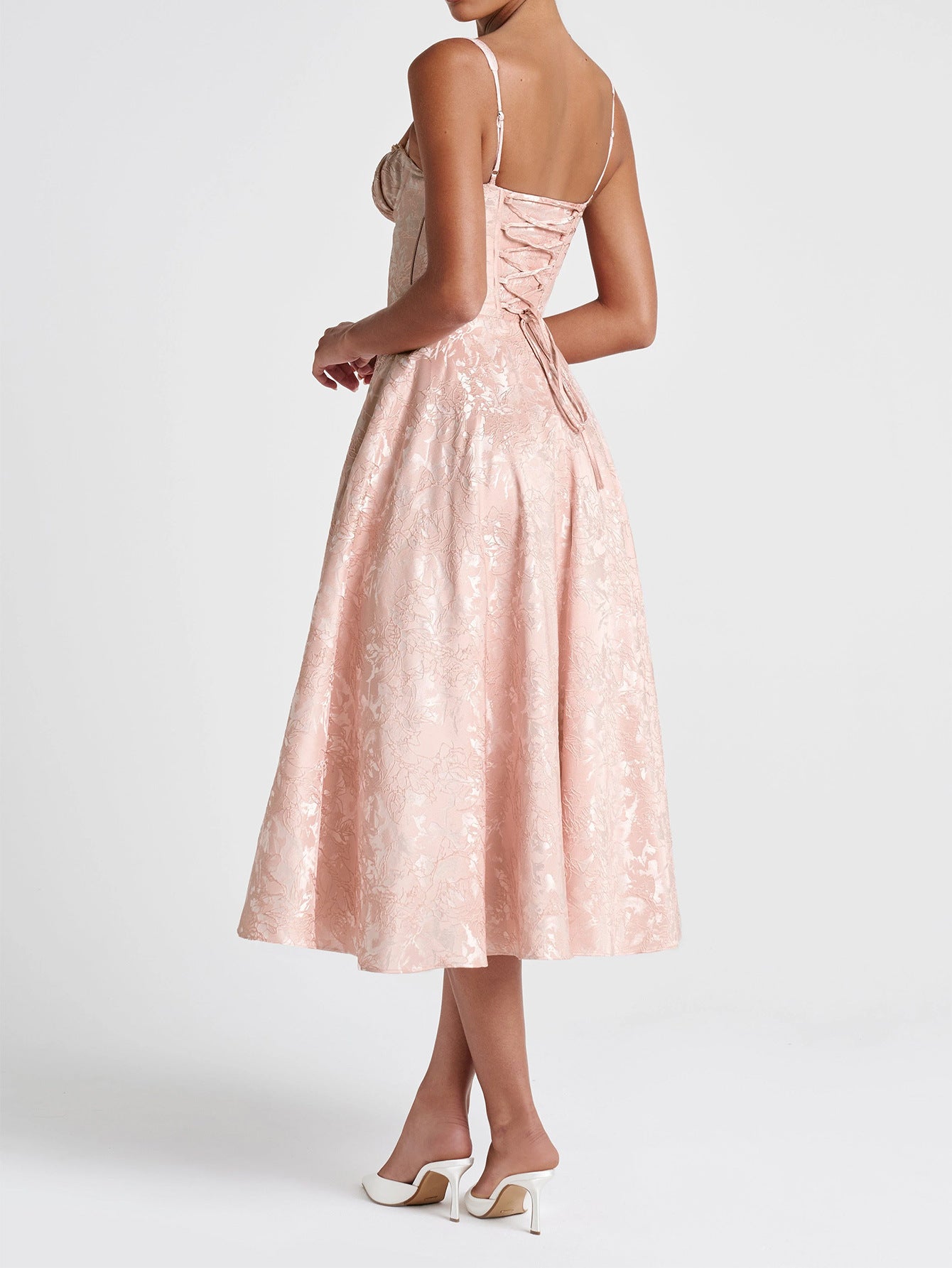 Elegant Straps Illusion Neckline Coral Floral Wedding Guest Dress