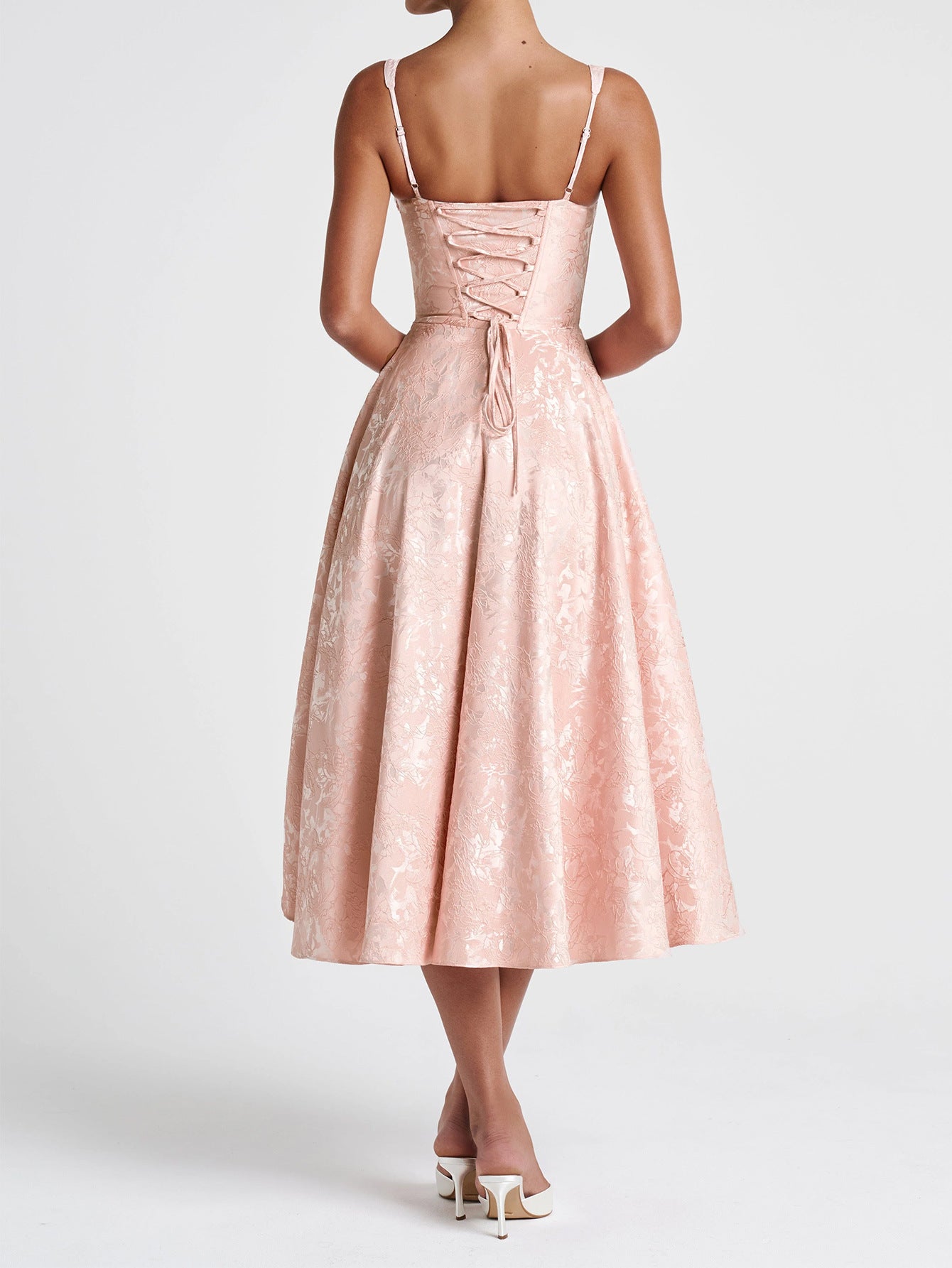 Elegant Straps Illusion Neckline Coral Floral Wedding Guest Dress