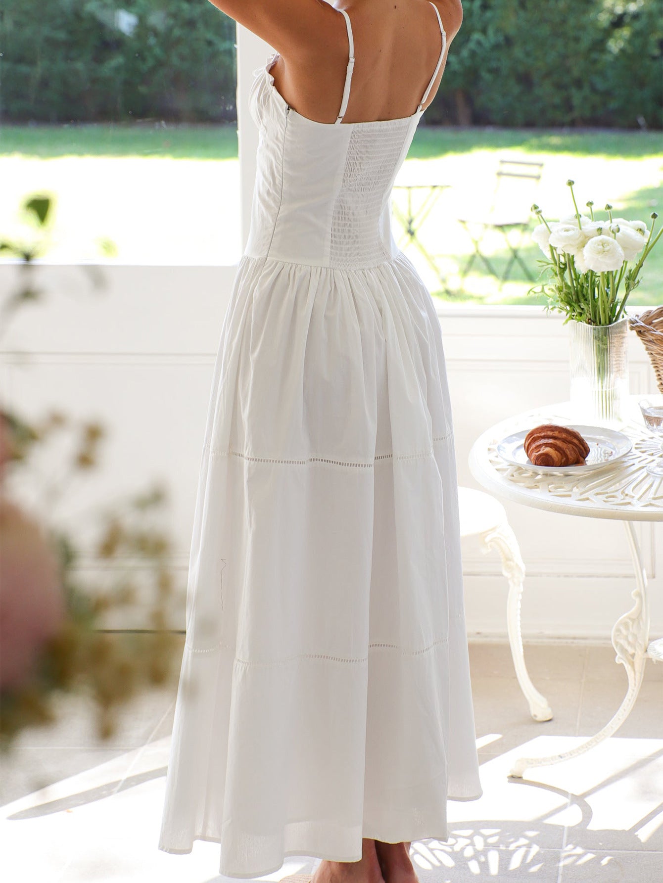 Spaghetti Straps Square Neckline White Wedding Guest Dress