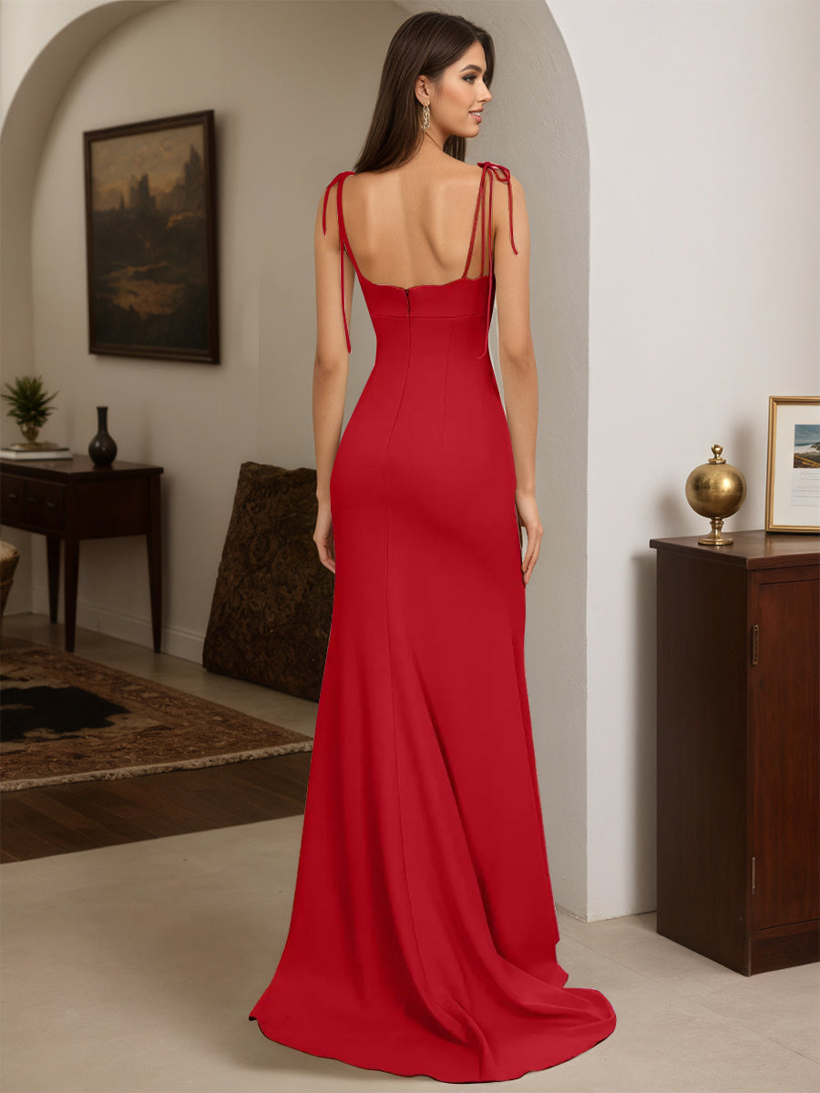 Cicinia Red Prom Dresses Spaghetti Straps Backless Sheath Dress