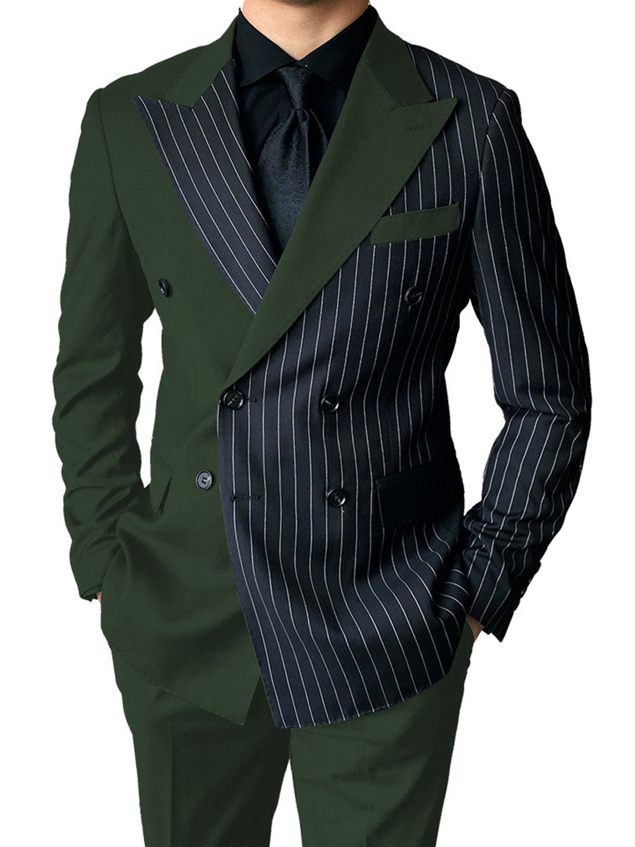 Color Matching Man's Wedding Suit Dark Olive Green 2 Pieces Slim Fit Men's Suits