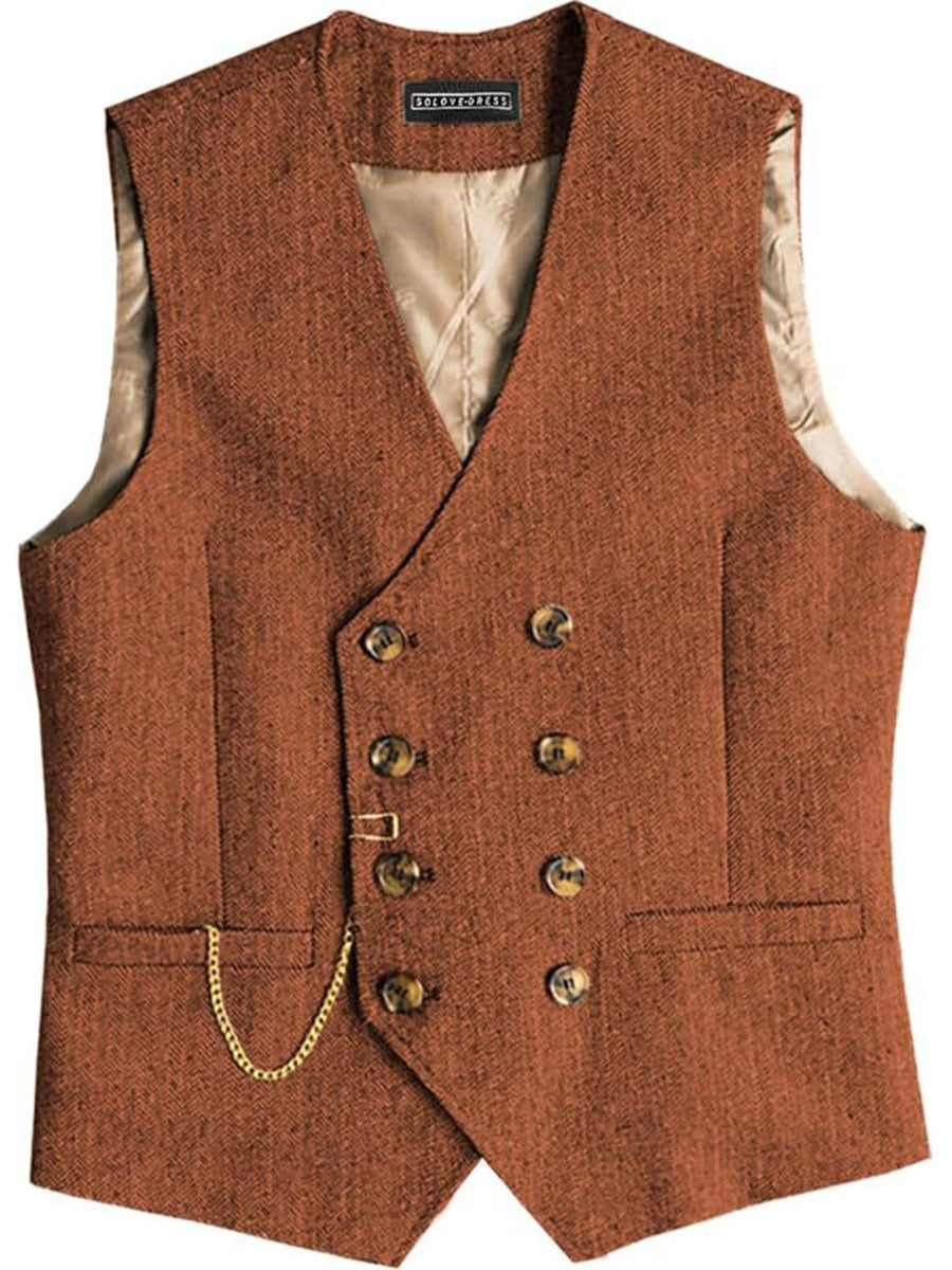 Perfect Orange Slim Fit Double Breasted Solid Color Men's Suit Vest