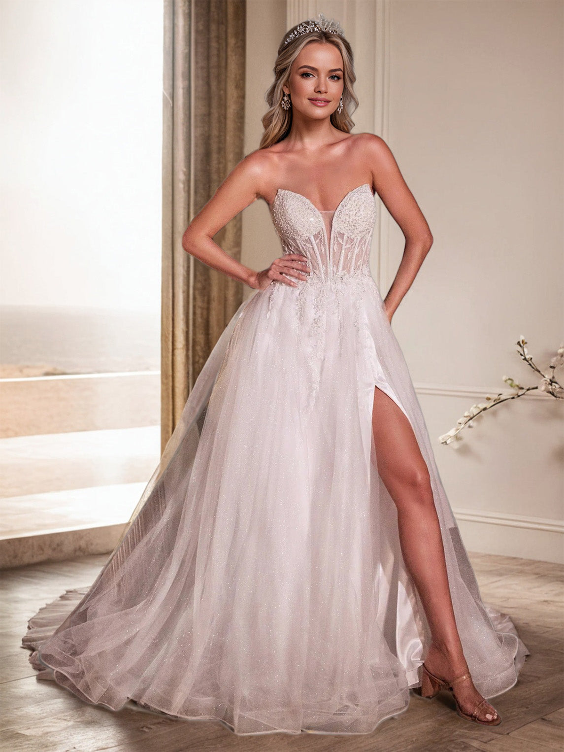 Women's V-Neck Sleeveless Lace Bridesmaid Dress โ Wedding Party Gown, Trendy 2025 Prom Dress