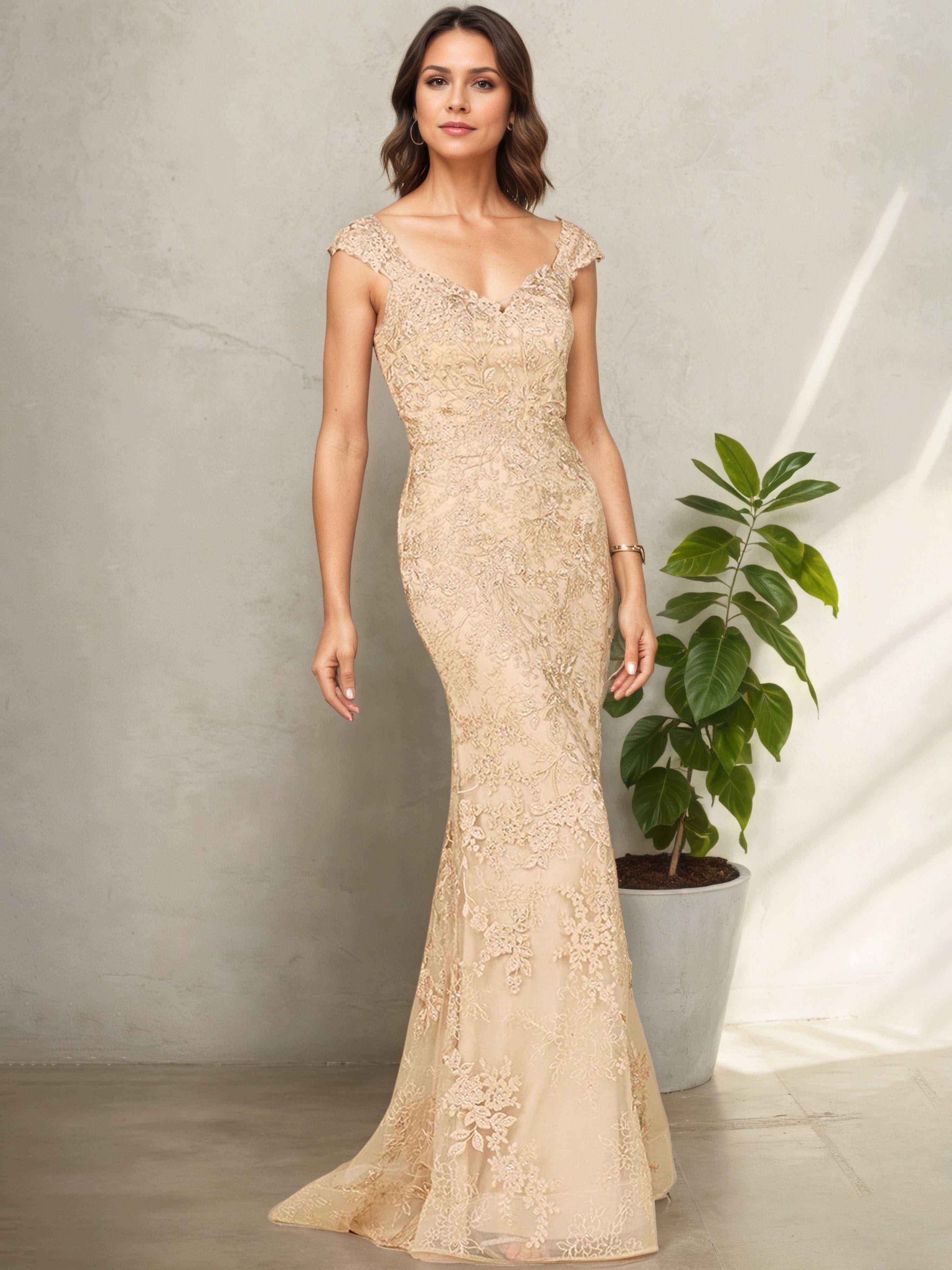 Elegant Lace Cap Sleeves Long Mother Of The Bride Dress Elegant Lace Cap Sleeves Long Mother Of The Bride Dress