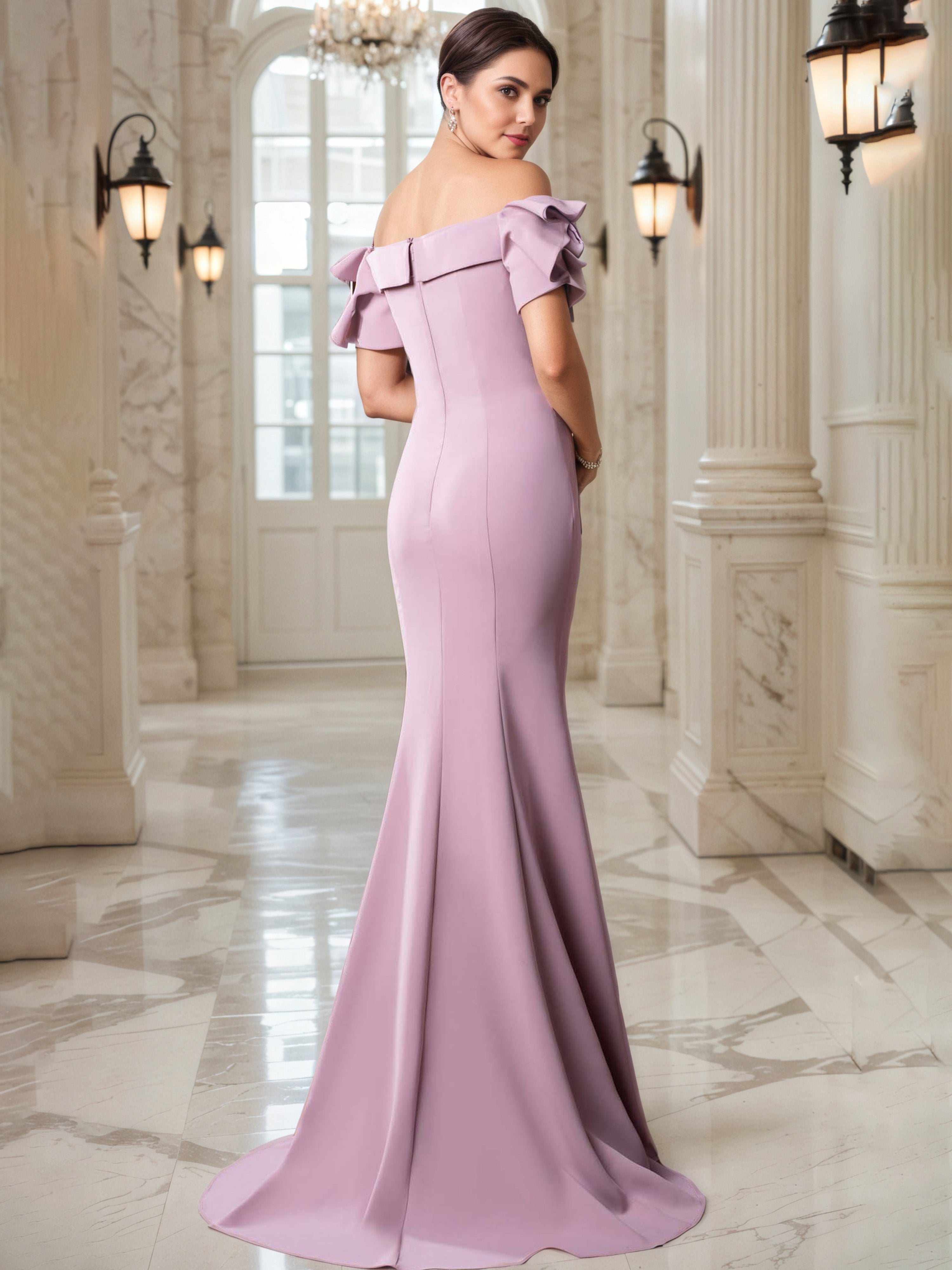 Wisteria Sweep/Brush Train Off The Shoulder Prom Dress with Ruffle Neckline