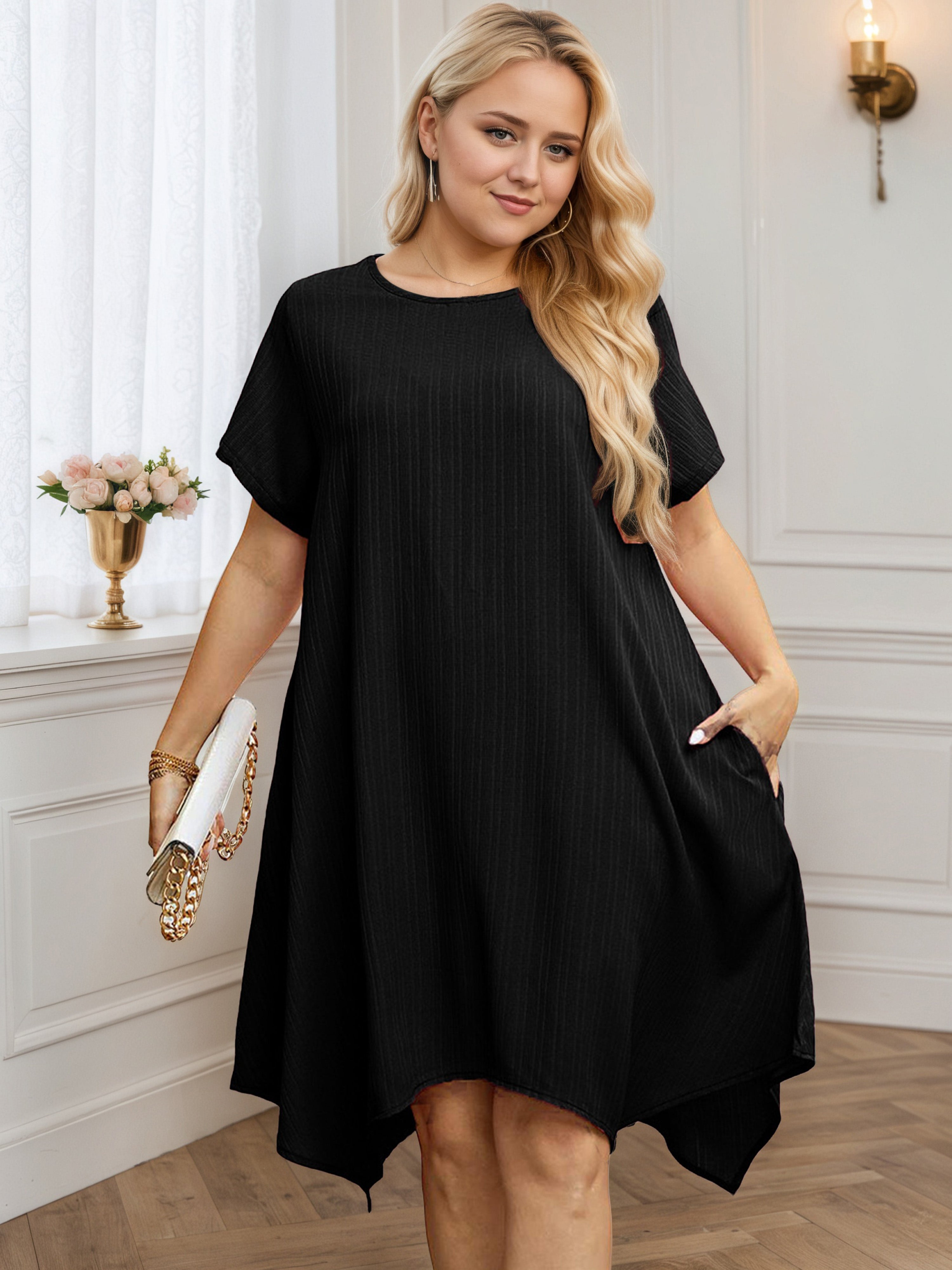 Black Asymmetrical Hem A-Line Plus Size Dress Black Asymmetrical Hem A-Line Plus Size Dress