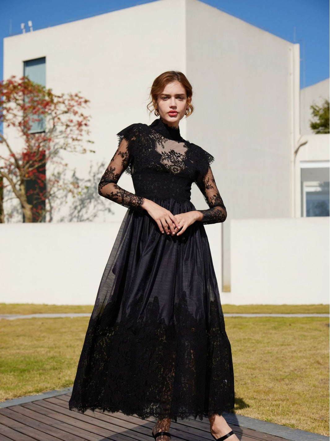 Elegant Lace High Neck Splicing Dress Sweet Long Evening Prom Dress Elegant Lace High Neck Splicing Dress Sweet Long Evening Prom Dress