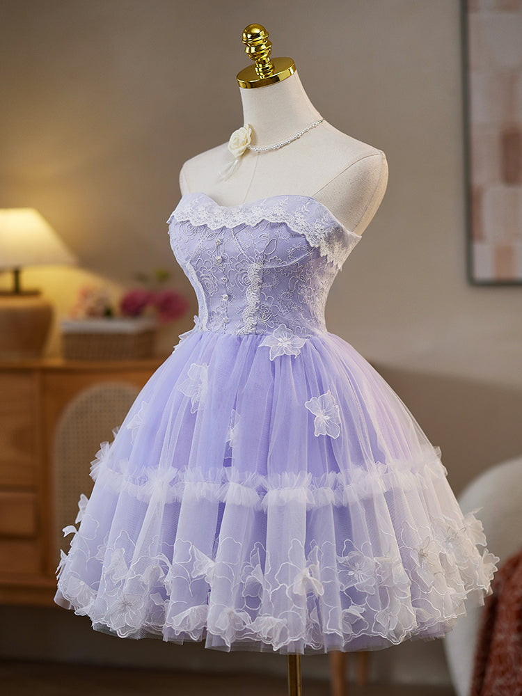 Lace Strapless Mesh Sleeveless Princess Homecoming Dress