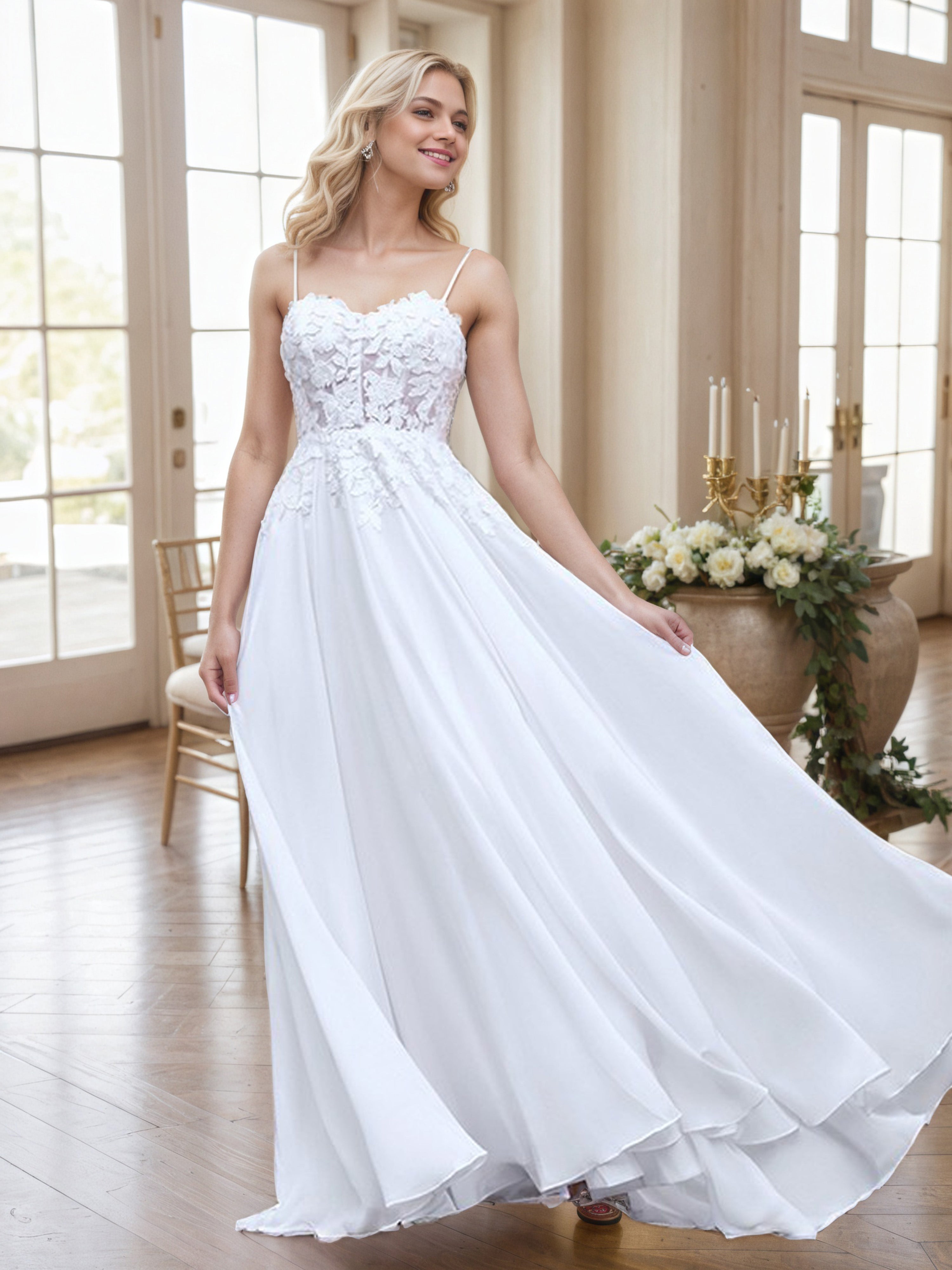 Ivory Prom Dress A-Line Spaghetti Straps Lace Bodice Chiffon Prom Dres Ivory Prom Dress A-Line Spaghetti Straps Lace Bodice Chiffon Prom Dres