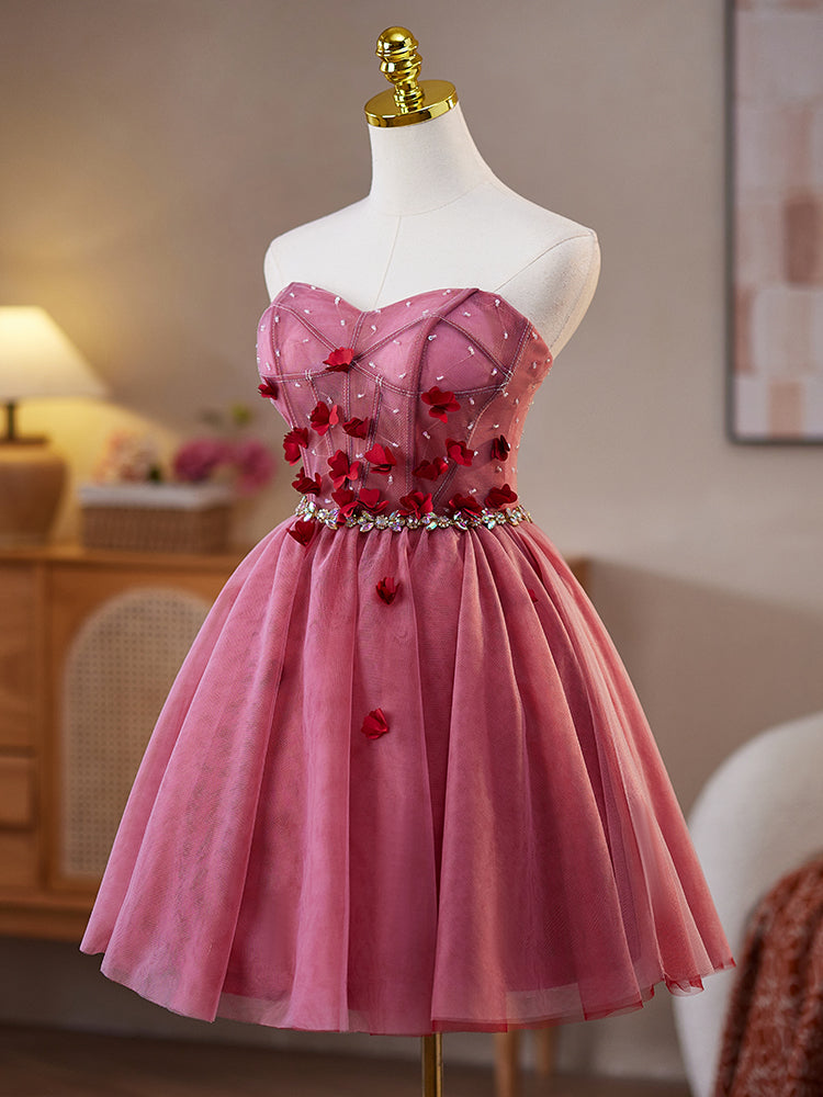 Sweetheart Strapless 3D Flower Bodice Mesh Homecoming Dress with Beading