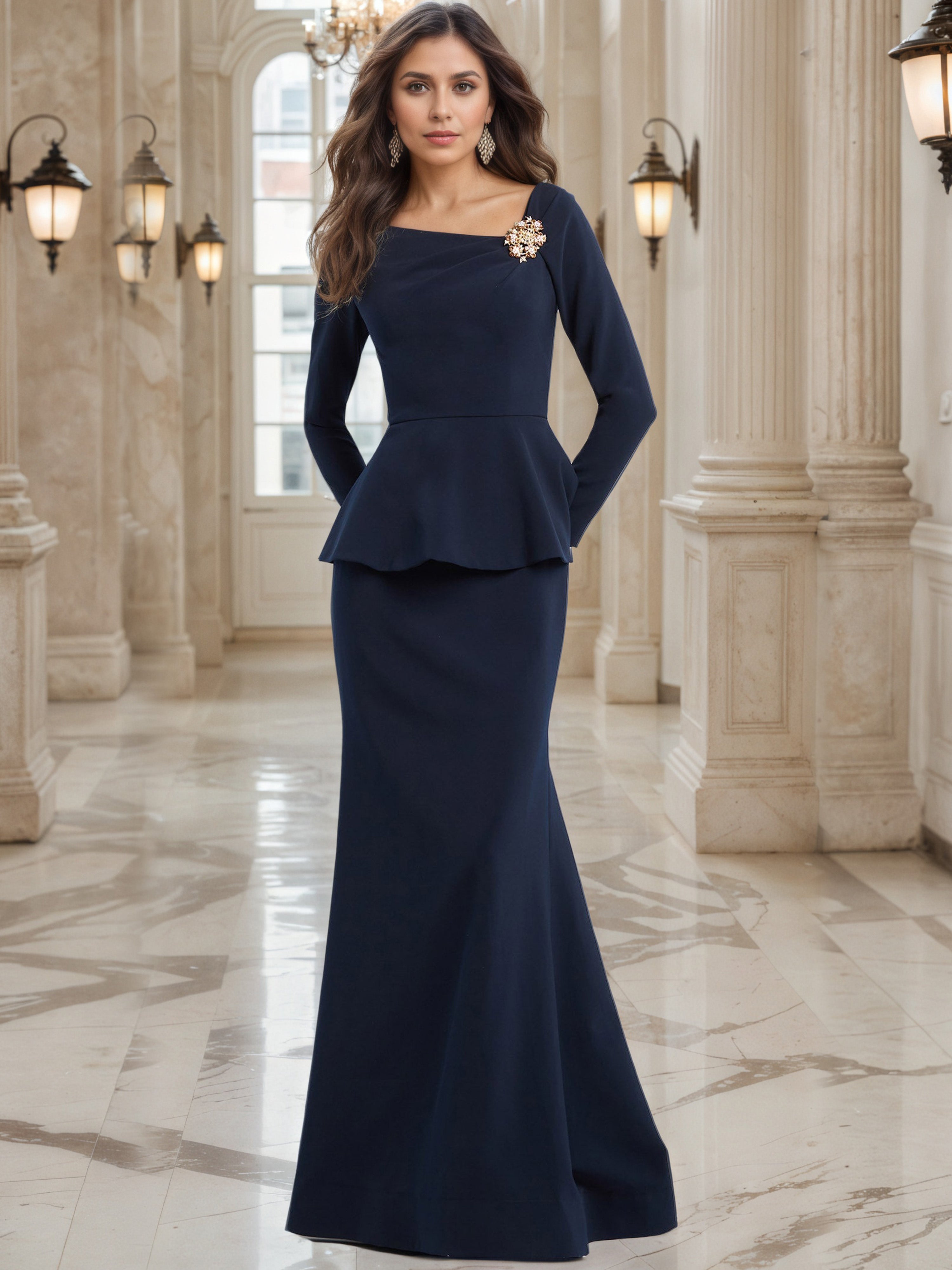 Elegant Dark Navy Prom Dresses Ruffles Bodice Sweep/Brush Train Long S Elegant Dark Navy Prom Dresses Ruffles Bodice Sweep/Brush Train Long S