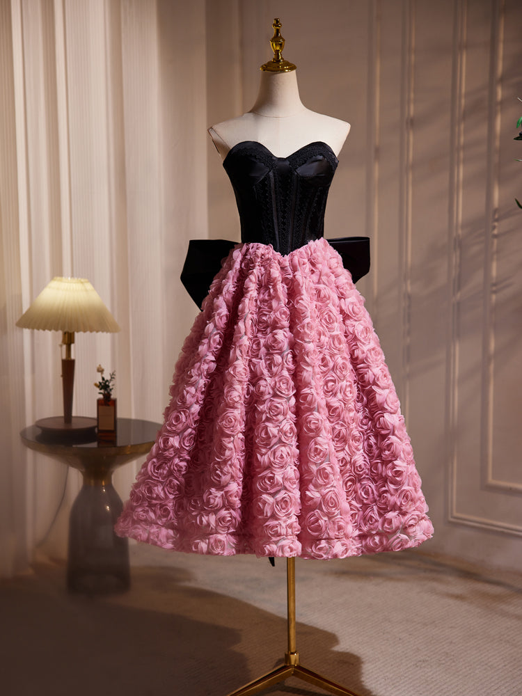 black and pink dress uk Ariana Black & Pink Floral Asymmetric Neckline Midi Dress