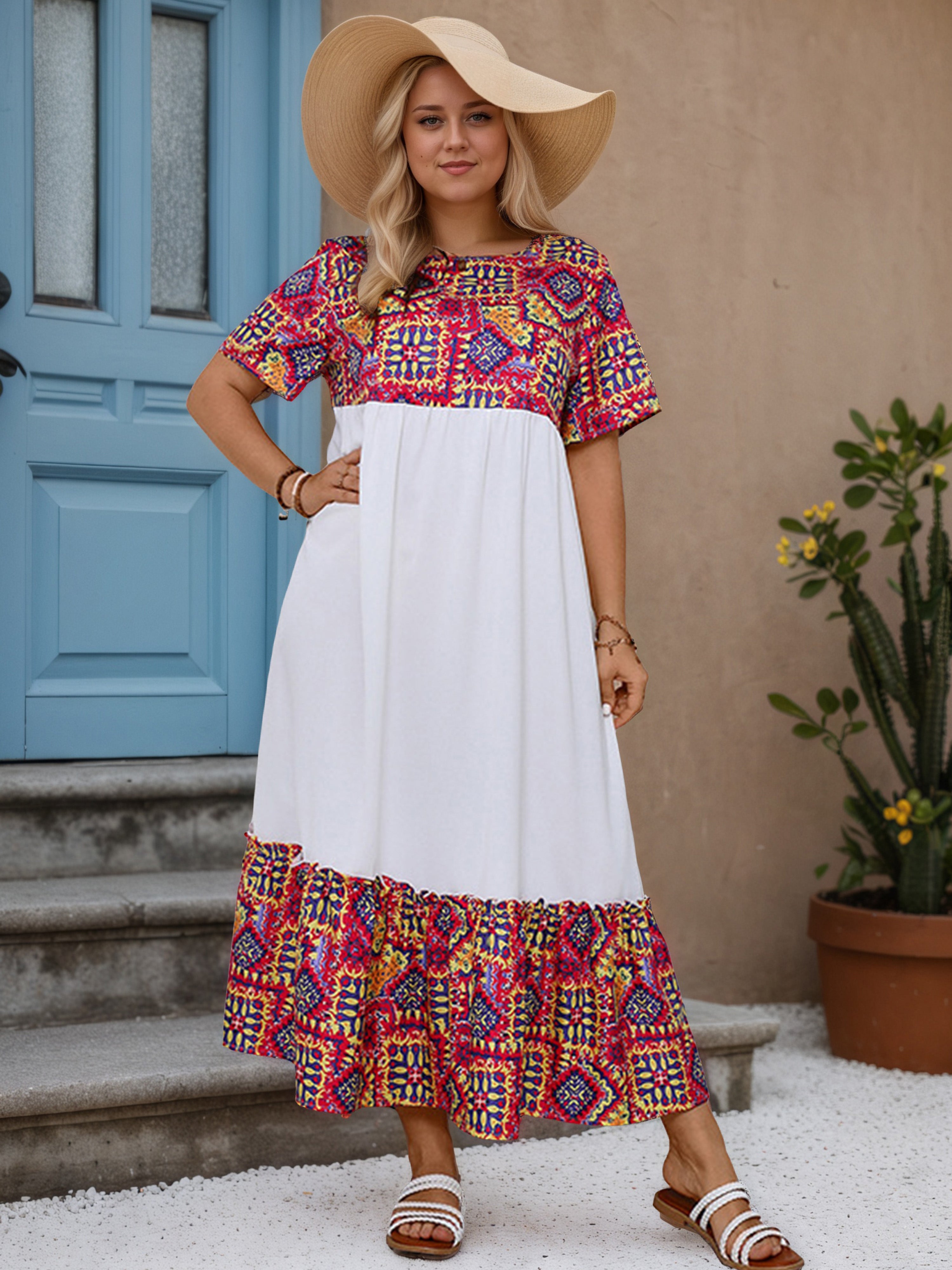 ankle length plus size dresses Plus Size Elbow Sleeve Floral Dress, Black