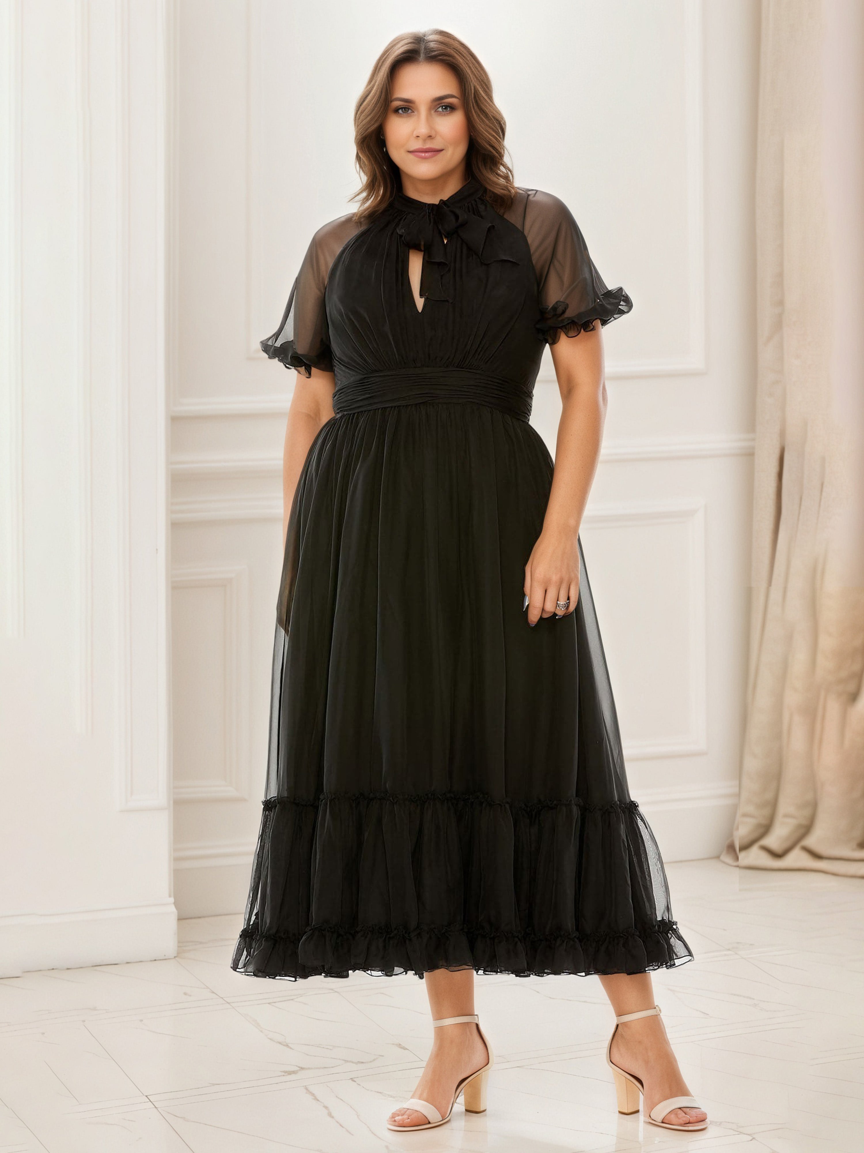 Black Prom Dress Short Sleeves Tulle A-Line Prom Dress Black Prom Dress Short Sleeves Tulle A-Line Prom Dress