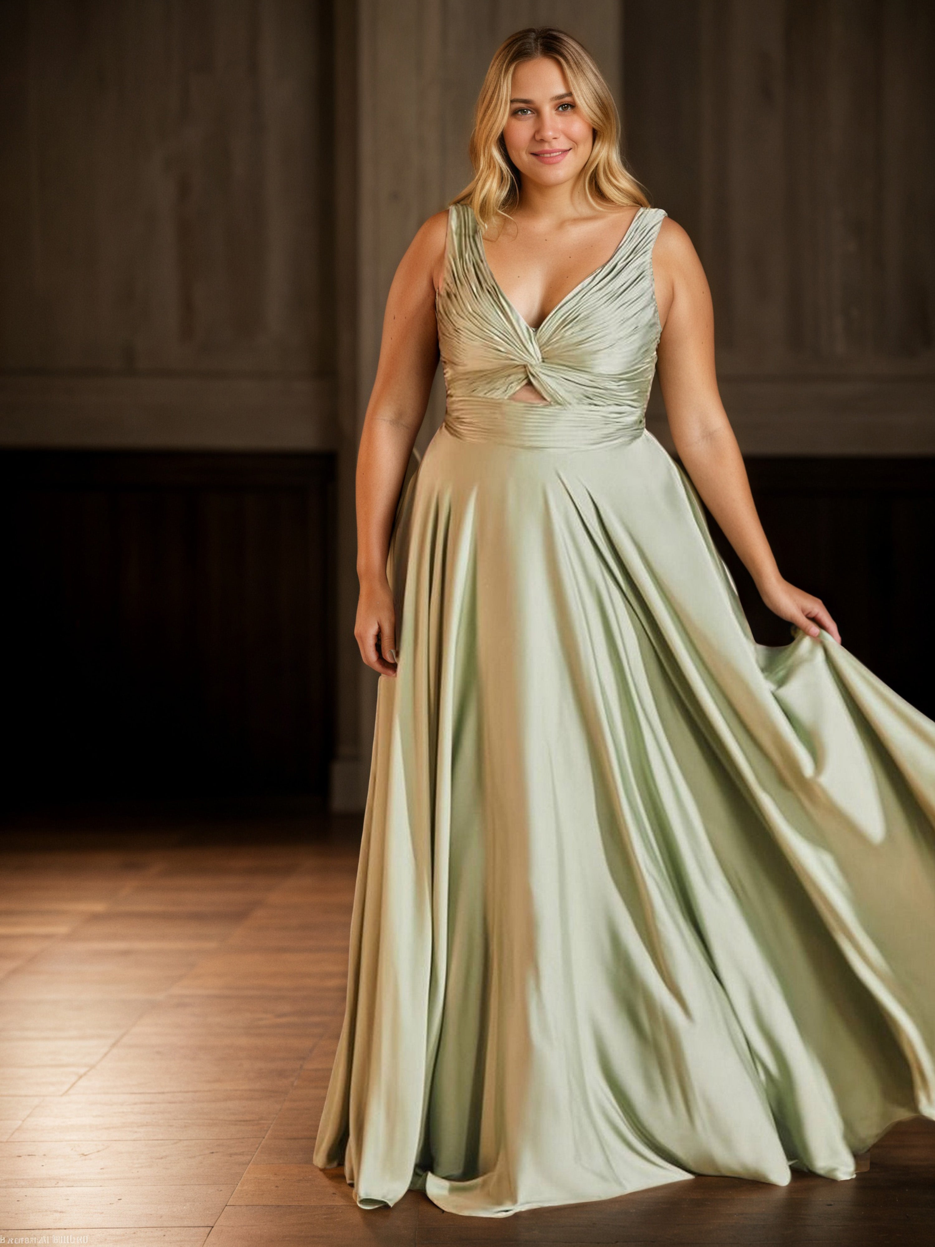 Straps V-Neck Prom Dress Pleats Dusty Sage Sleeveless Long Plus Size D Straps V-Neck Prom Dress Pleats Dusty Sage Sleeveless Long Plus Size D
