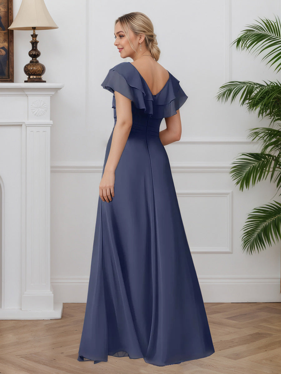 Cicinia Stormy Mother Of The Bride Dresses Chiffon A-Line Ruffles V-Neck