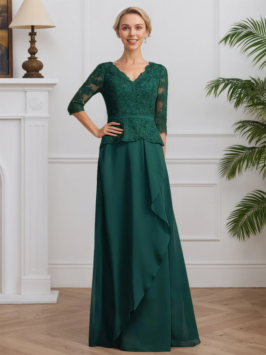 Cicinia Dark Green Mother Of The Bride Dresses Chiffon Lace A-Line V-Neck Half Sleeves