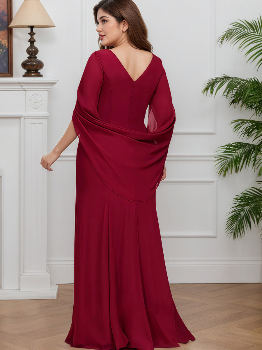 Cicinia Burgundy Mother Of The Bride Dresses Chiffon Trumpet Zipper Back Floor Length Plus Size