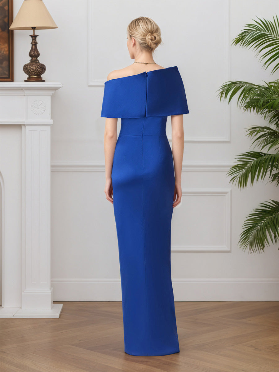 Cicinia Royal Blue Mother Of The Bride Dresses Satin Asymmetric Neckline Sheath Sleeveless Floor Length