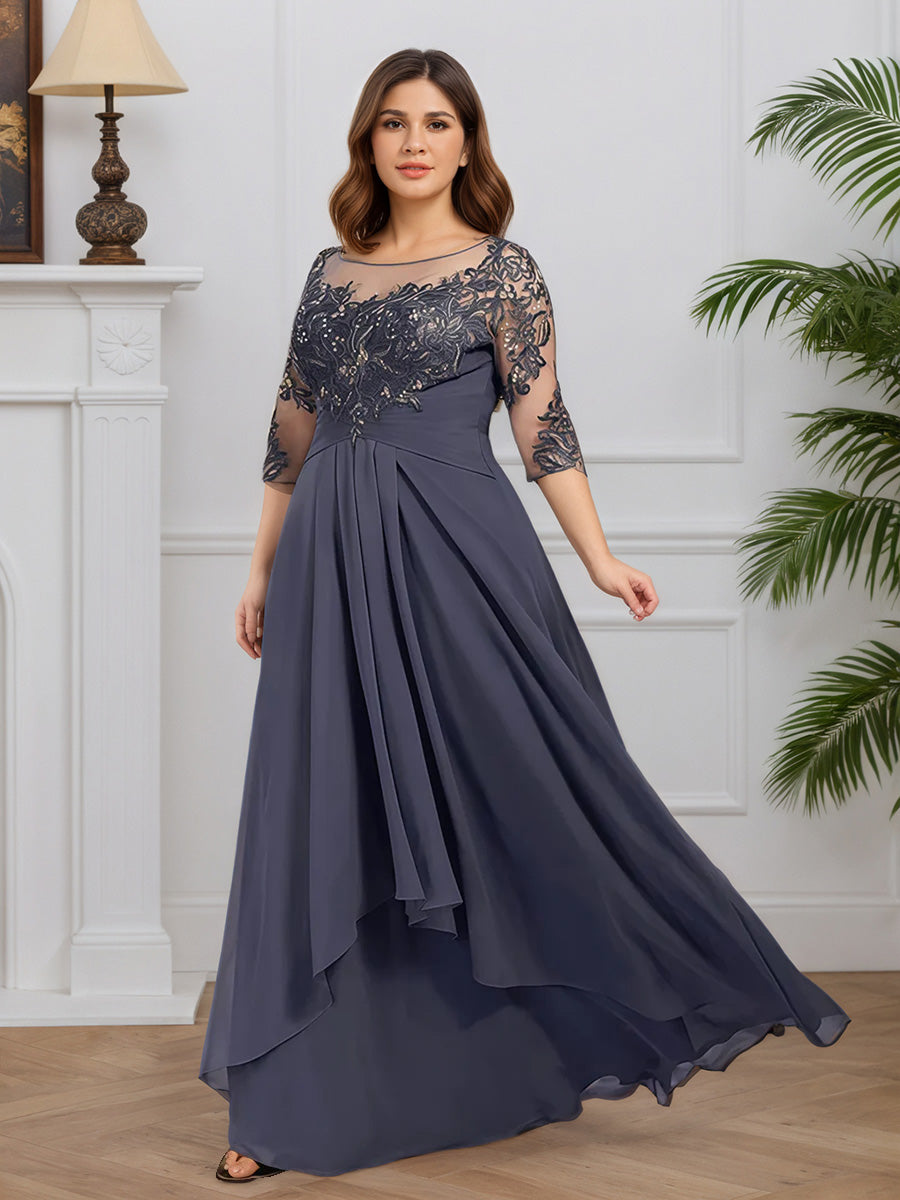 Cicinia Stormy Mother Of The Bride Dresses Chiffon Lace Ruffle Side A-Line Half Sleeves Plus Size