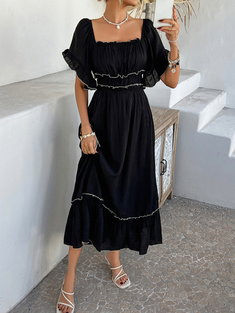 Off The Shoulder Black Strapless A-Line Ankle Length Wedding Guest Dress