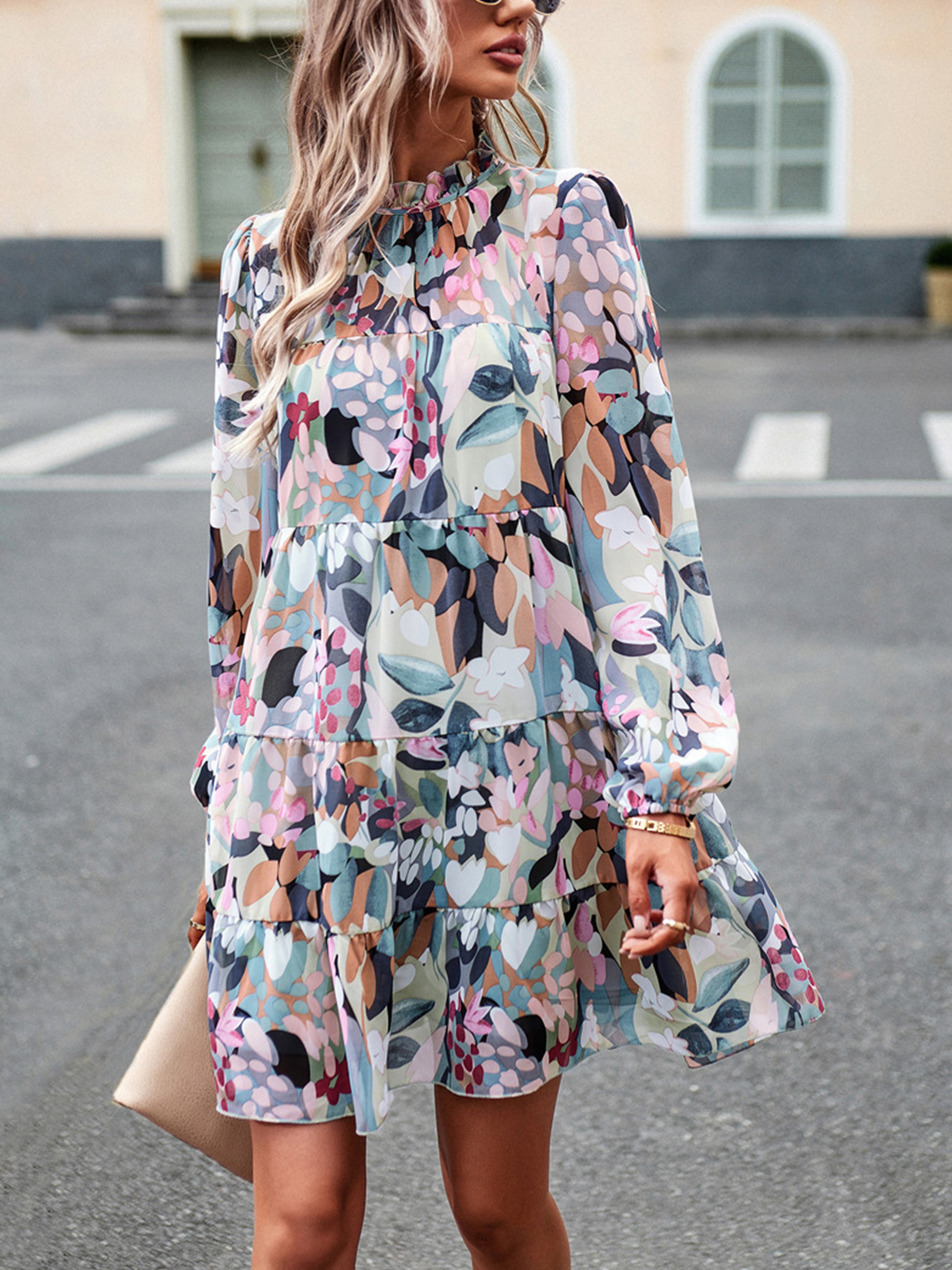 Cowl Elegant Floral Long Sleeves Mint Green Wedding Guest Dress