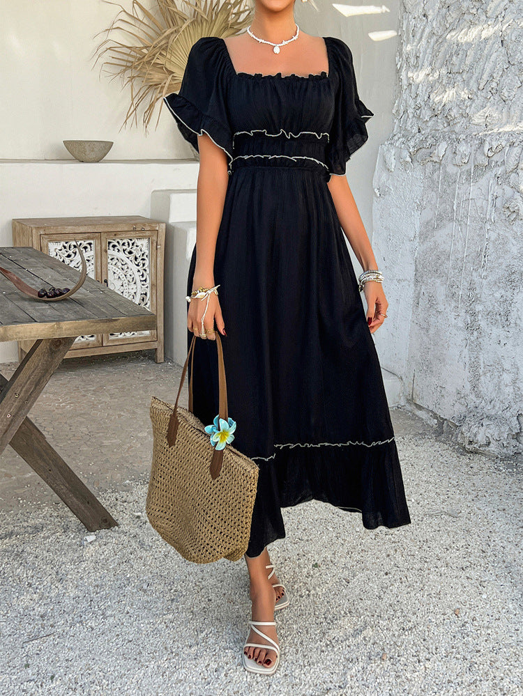 Off The Shoulder Black Strapless A-Line Ankle Length Wedding Guest Dress