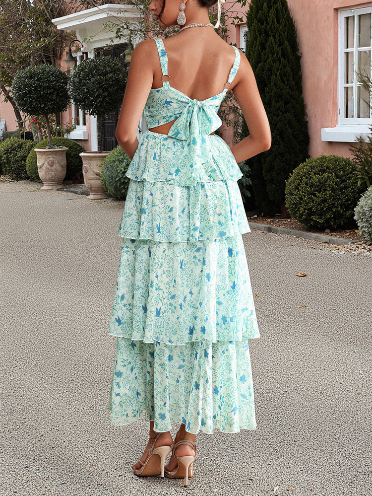Straps Square Neckline Sleeveless Mint Green Layers Wedding Guest Dress