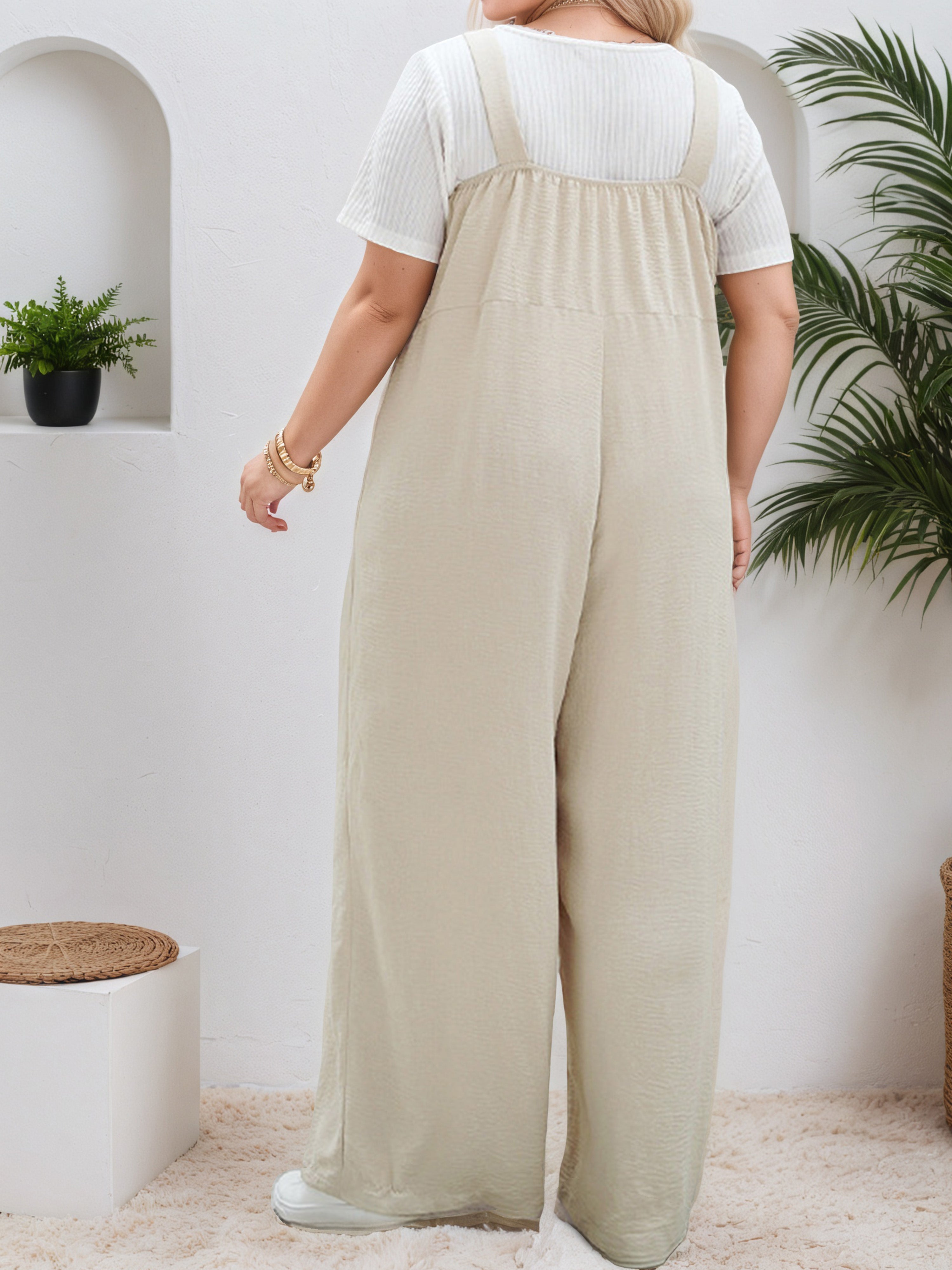 Women Wide Leg Adjustable Strap Loose Plus Size Jumpsuit