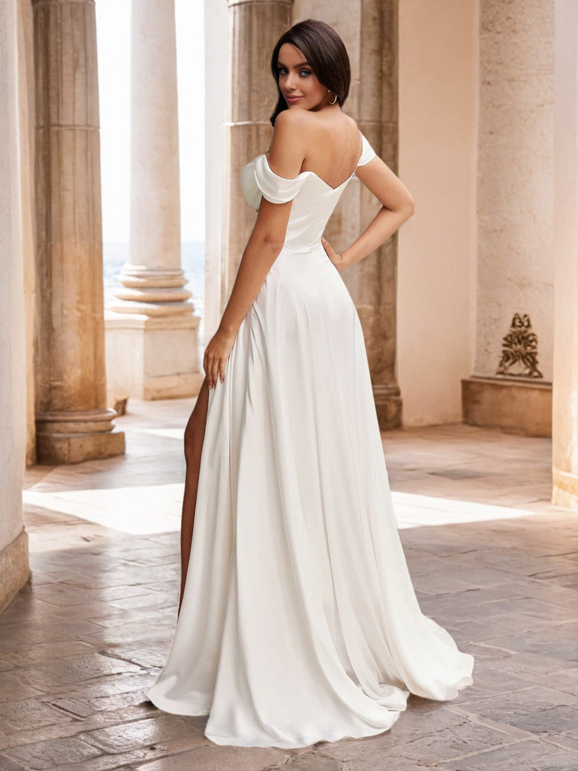 Off The Shoulder A Line Sweep/Brush Train Wedding Dress With High Split