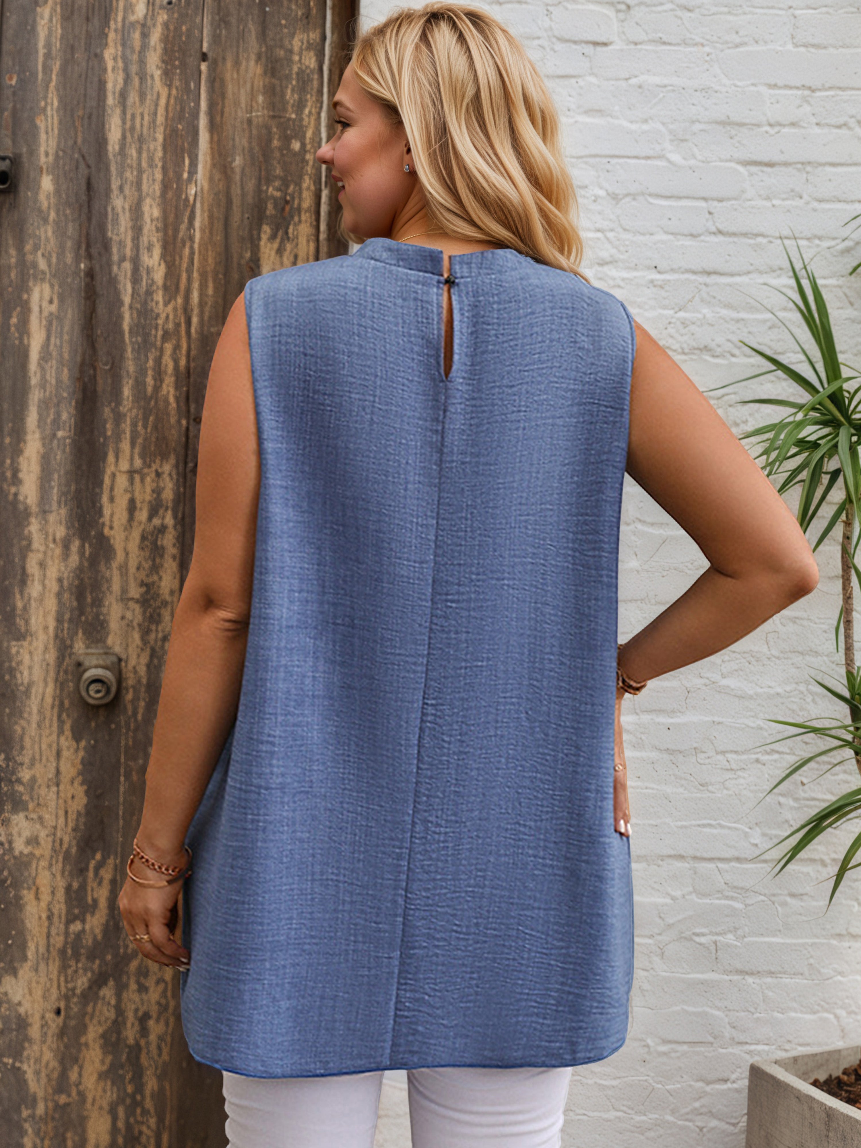 Plus Jewel Slate Blue Sleeveless Blouse