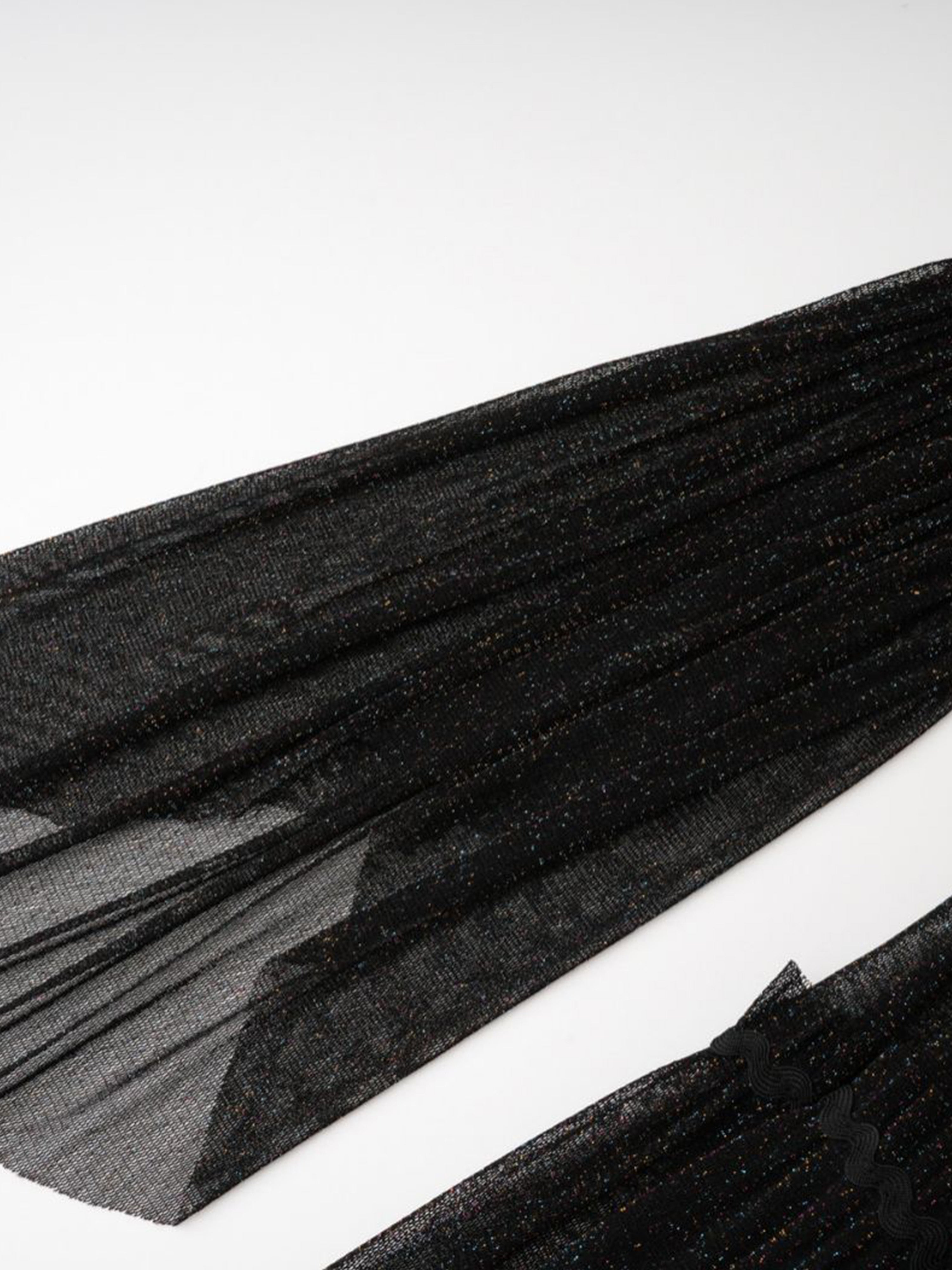 Square Neck Long Sleeves Shiny Black Mesh Prom Dress