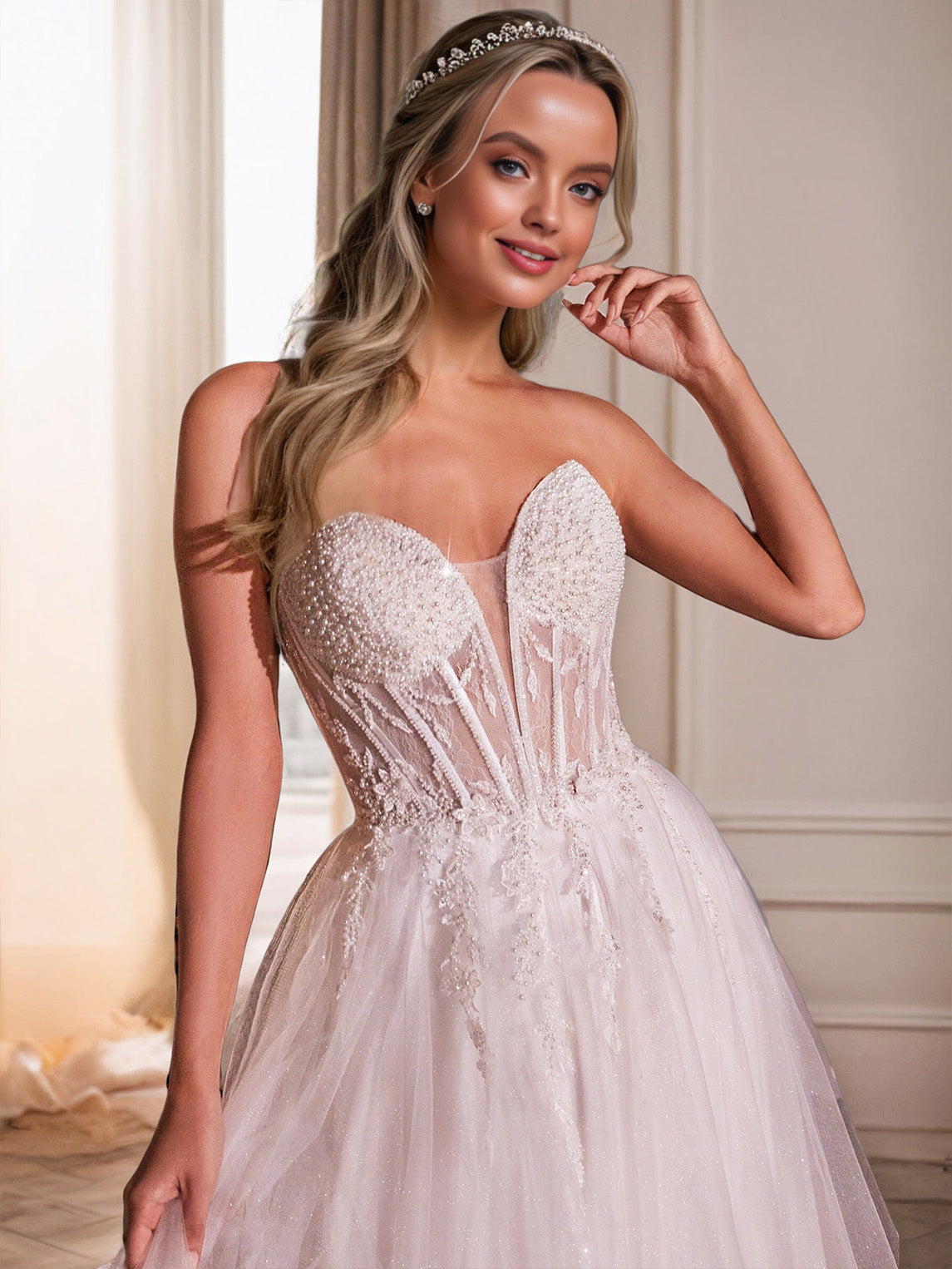 Tulle Sleeveless Sweep/Brush Train V-neck Lace Wedding Dress With Split