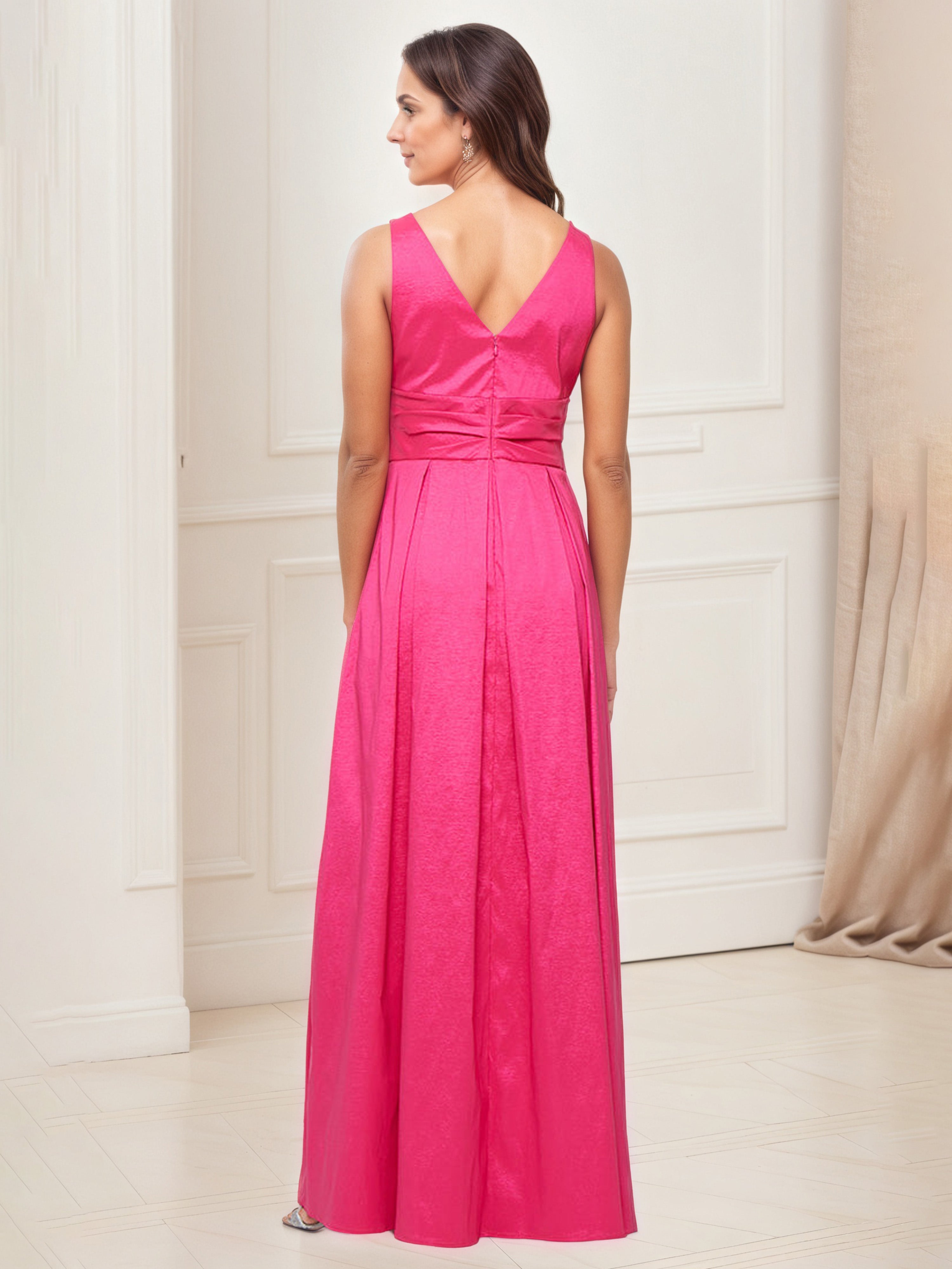 Mother Of The Bride Fuchsia Dress A-Line V-Neck Sleeveless Mother Of The Bride Dress With Pockets