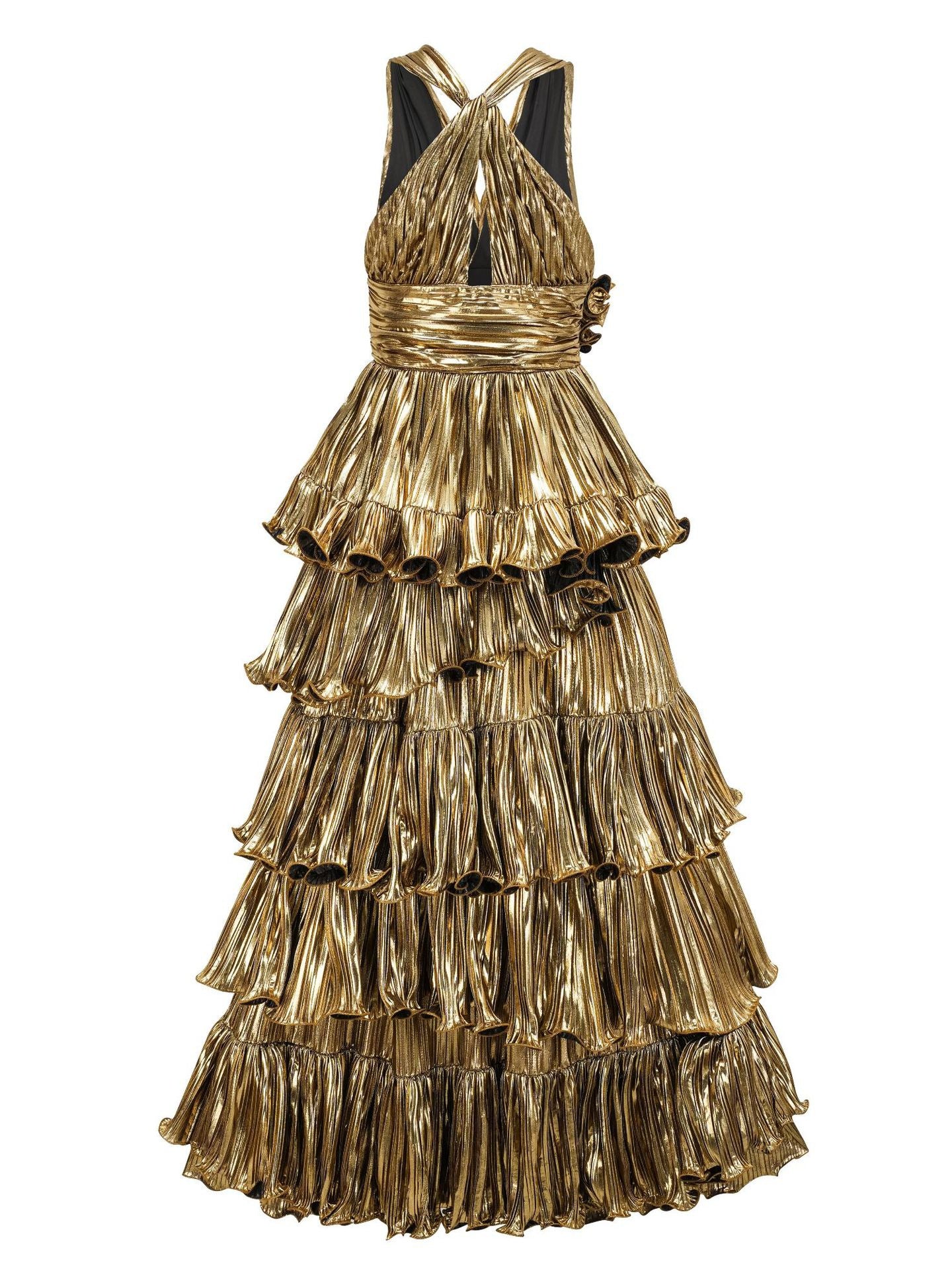 Sweep/Brush Train Gold Layers V Neck Sleeveless Prom Dress